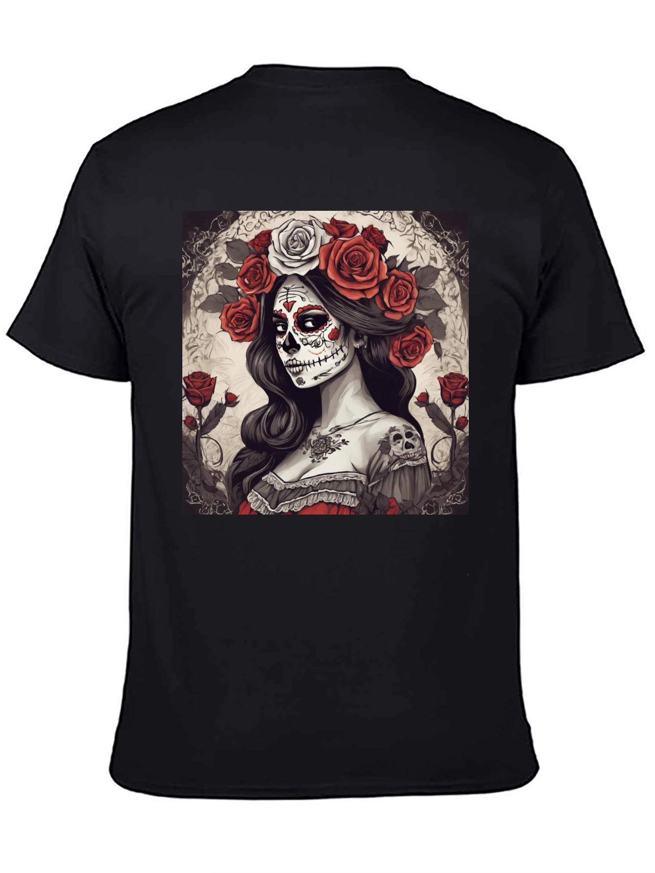 Black Day of the Dead Woman Graphic T-Shirt view 4