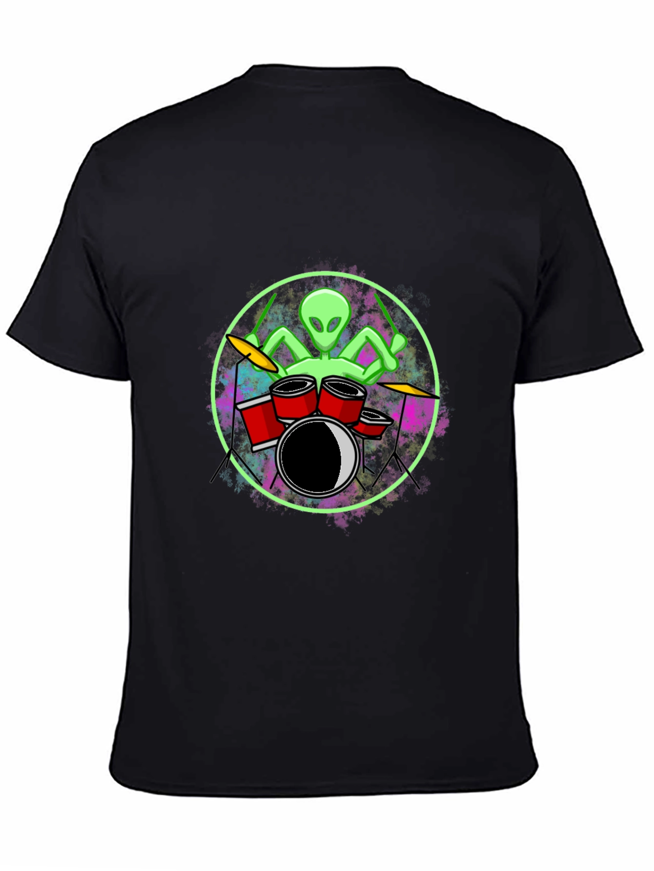 Black Alien Drummer Graphic Tee - Black Cotton T-Shirt view 4