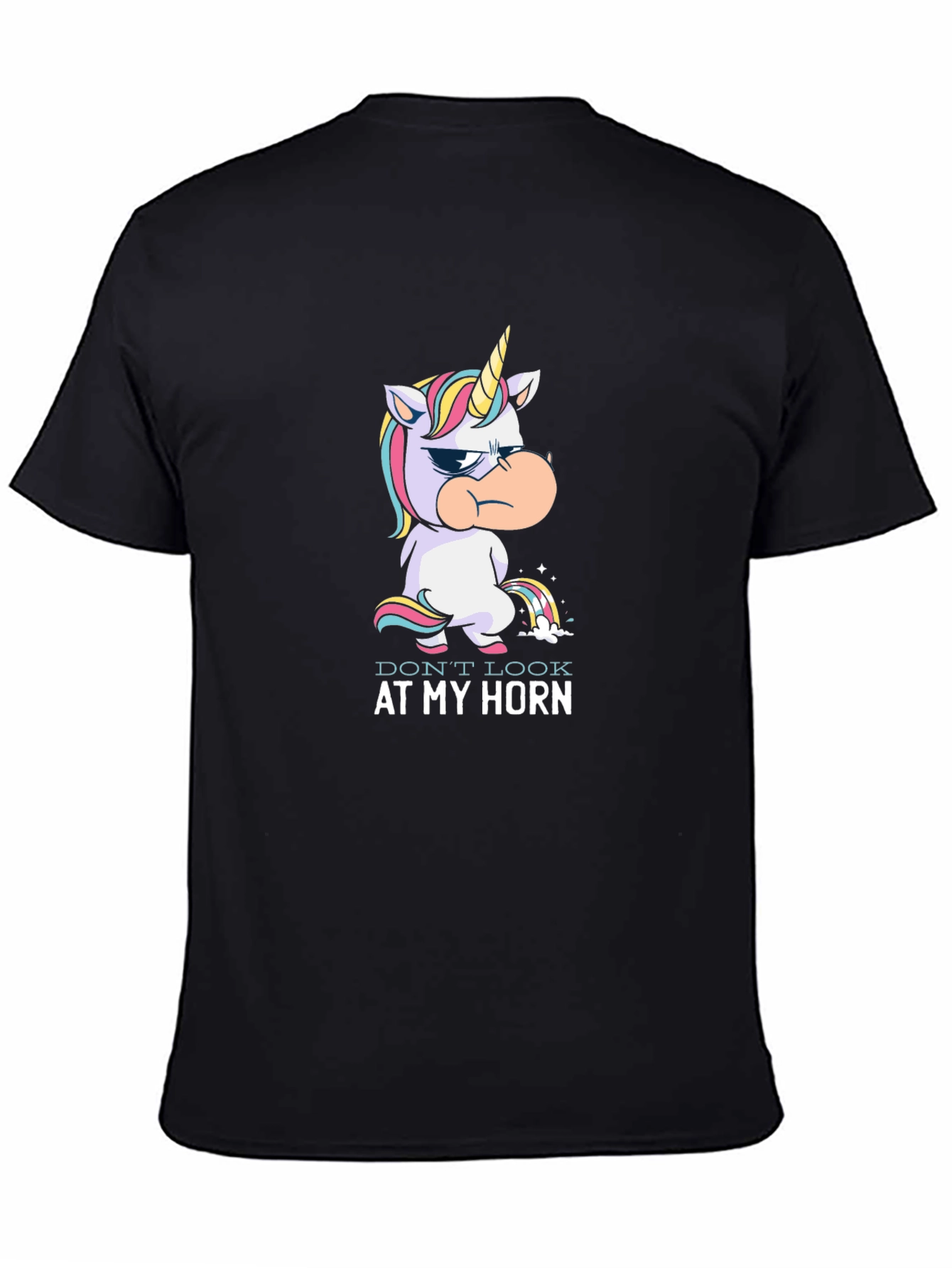 Black Grumpy Unicorn Rainbow Pee T-Shirt view 4