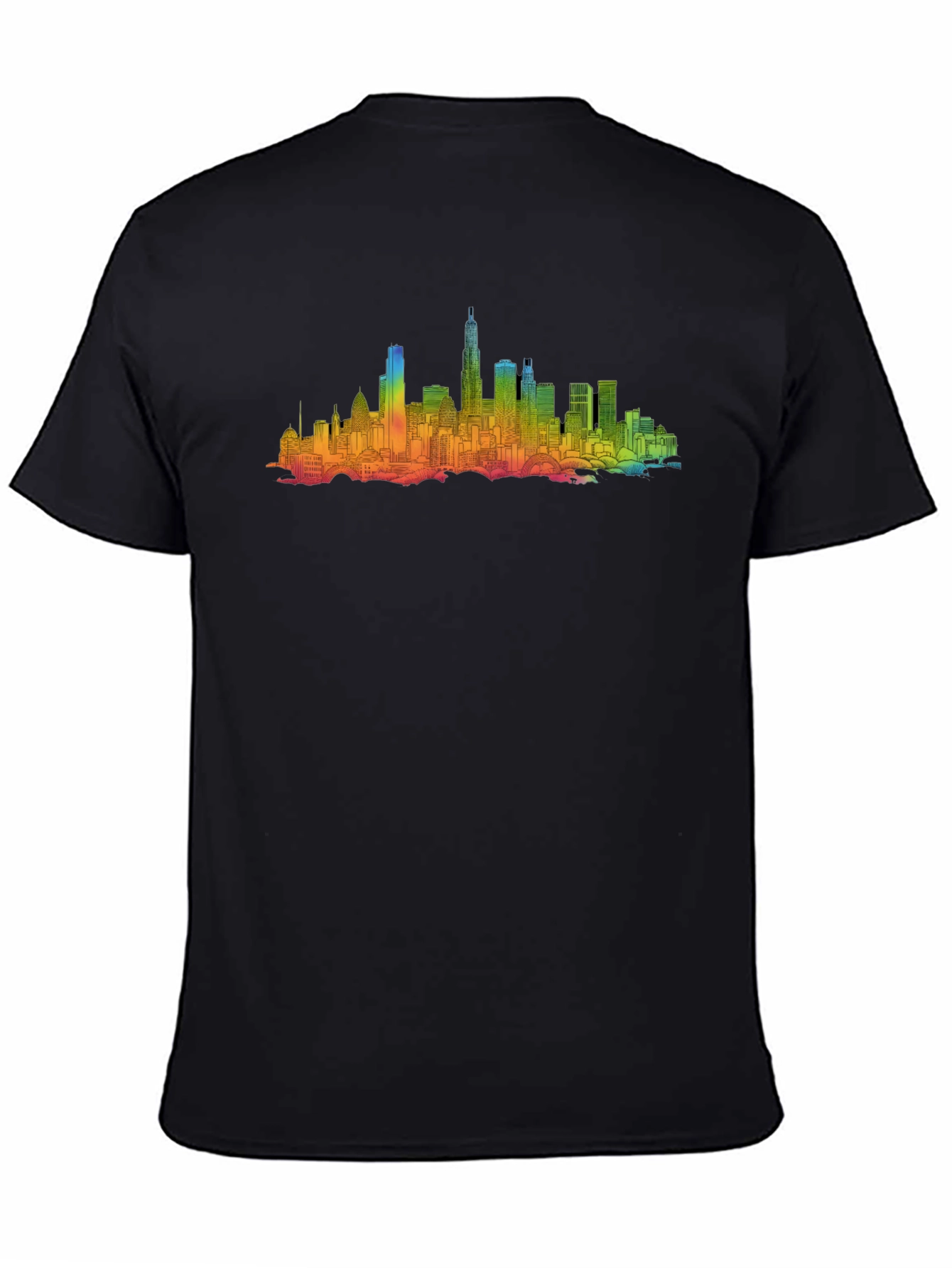 Black Rainbow Cityscape Graphic Tee - Black Cotton Blend view 4