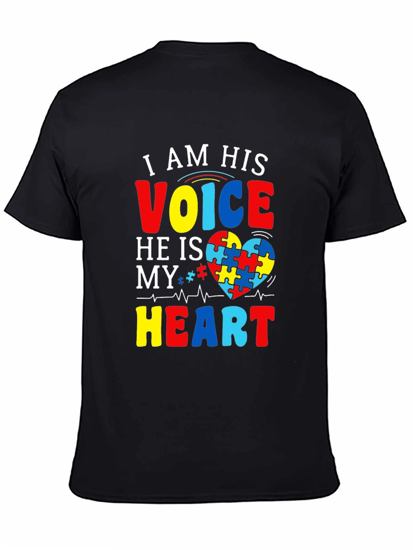 Black Autism Awareness T-Shirt - I am His Voice, He is My Heart view 4