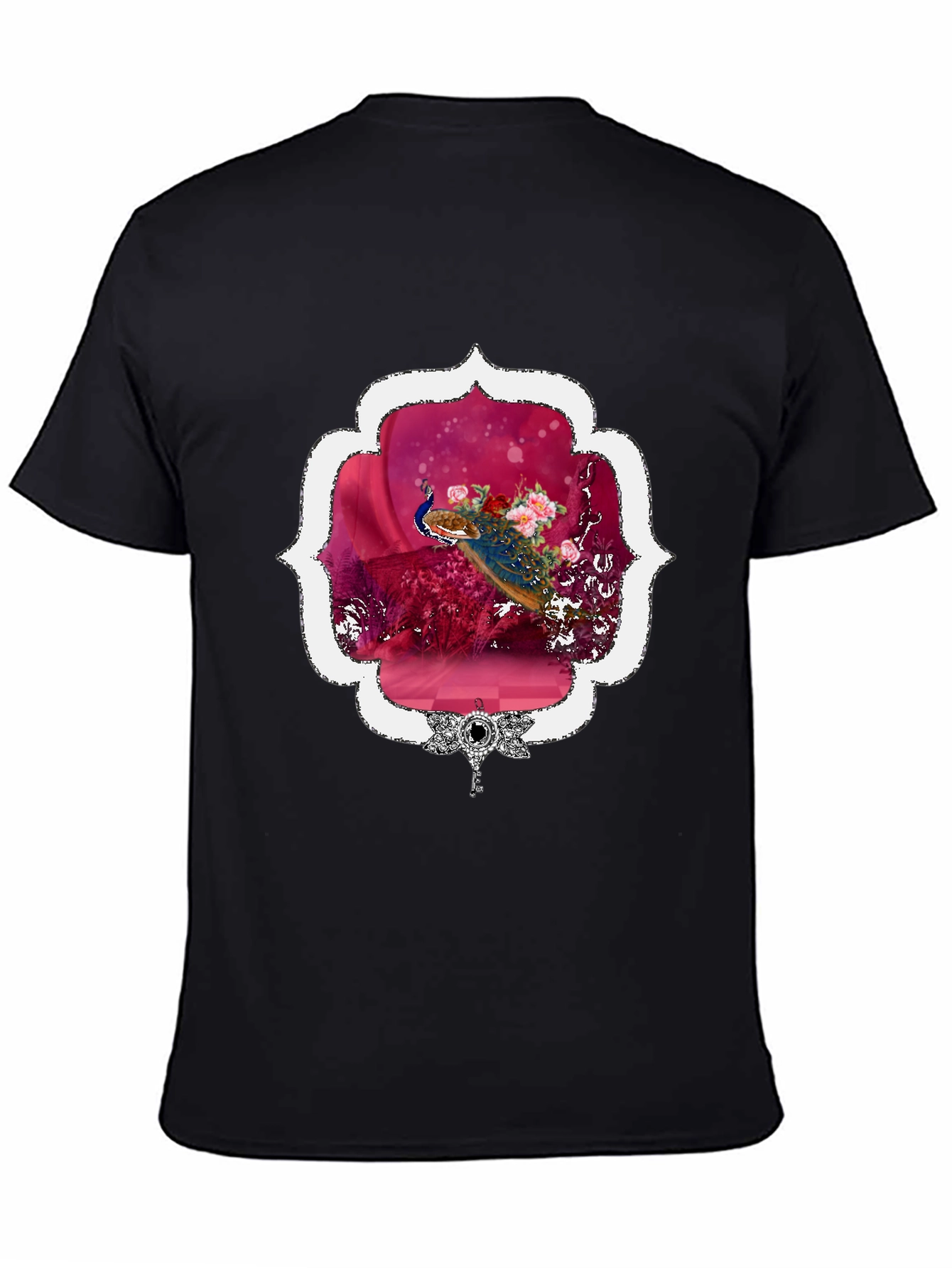 Black Floral Peacock Graphic Tee - Stylish & Unique view 4