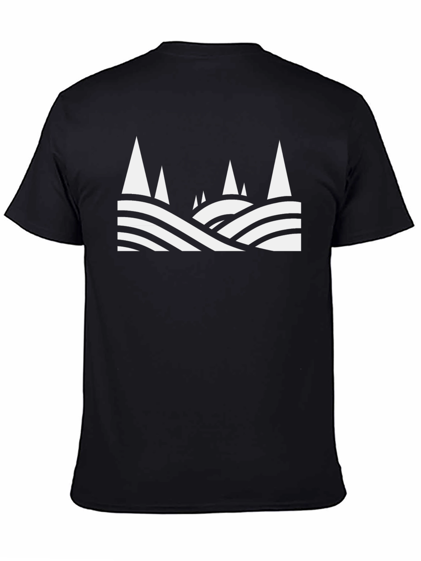 Black Abstract Mountain Scene Graphic Tee - Black Cotton T-Shirt view 4