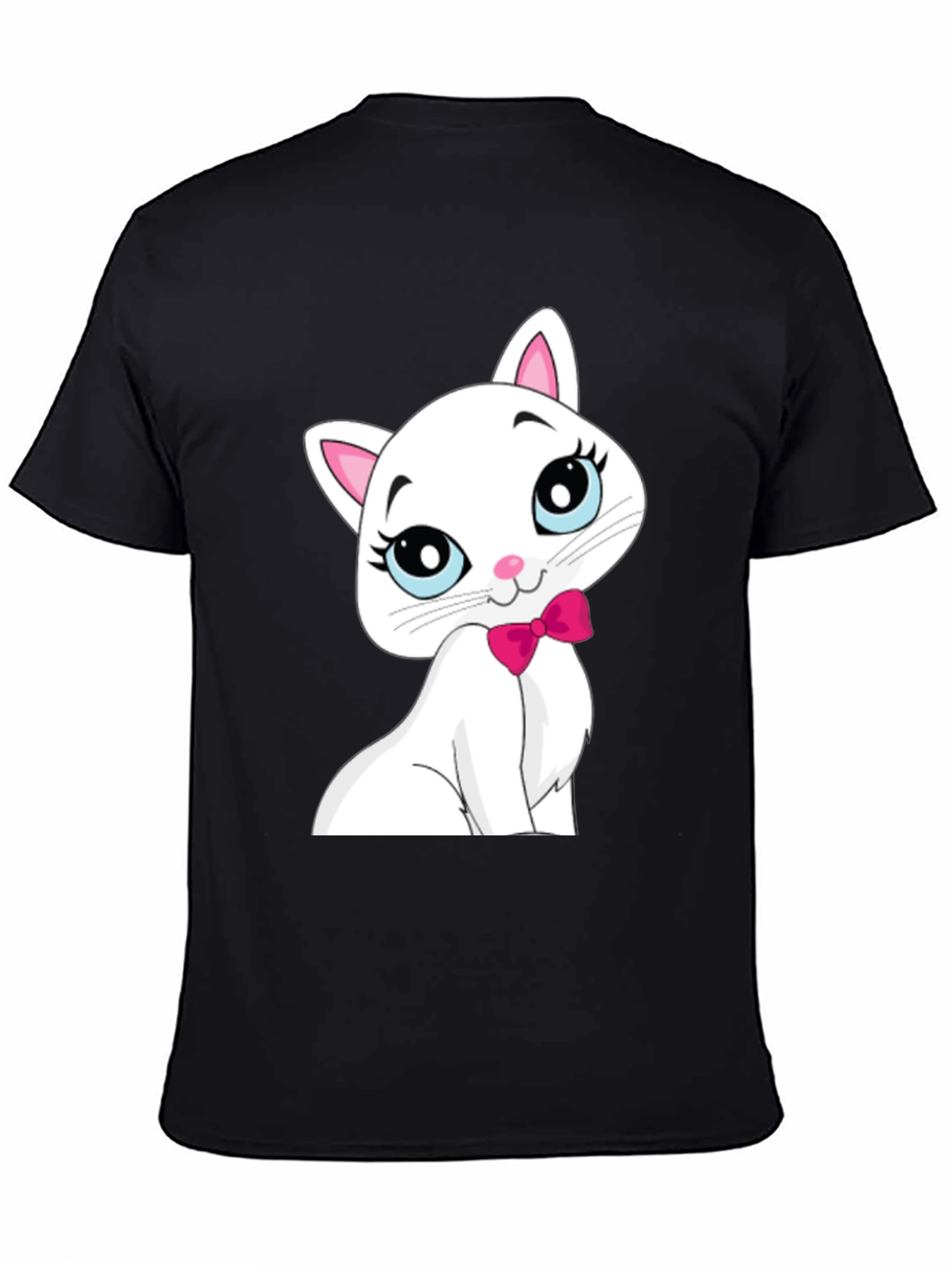 Black Cute White Cat T-Shirt view 4