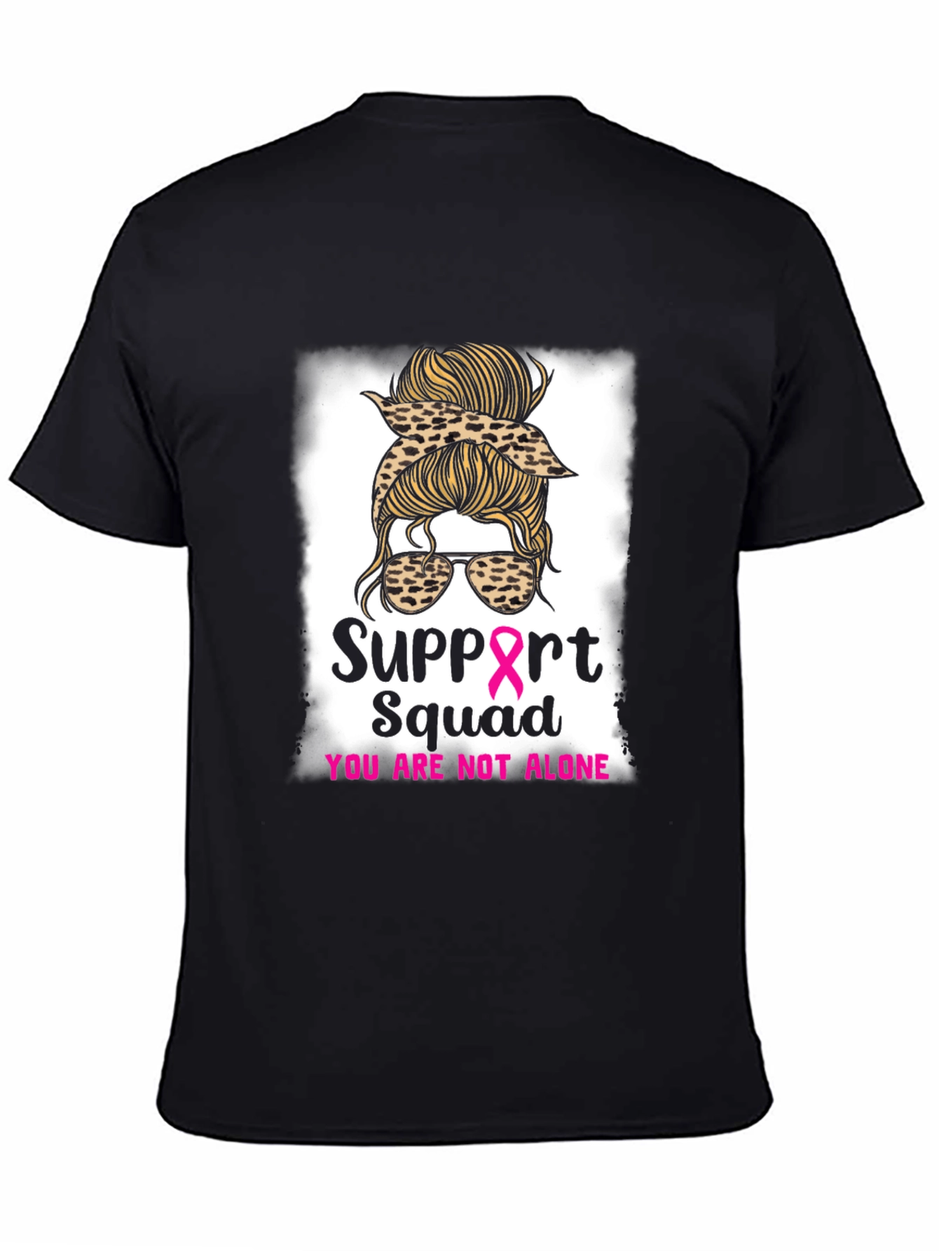 Black Support Squad Messy Bun Breast Cancer Awareness T-Shirt view 4