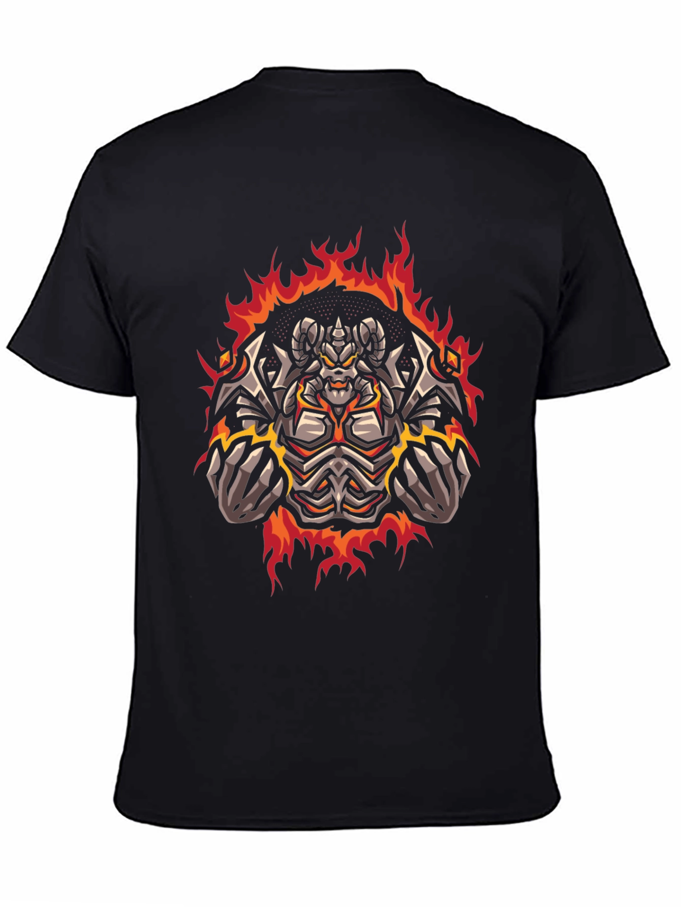Black Fiery Demon Graphic Print Tee - Black Cotton T-Shirt view 4