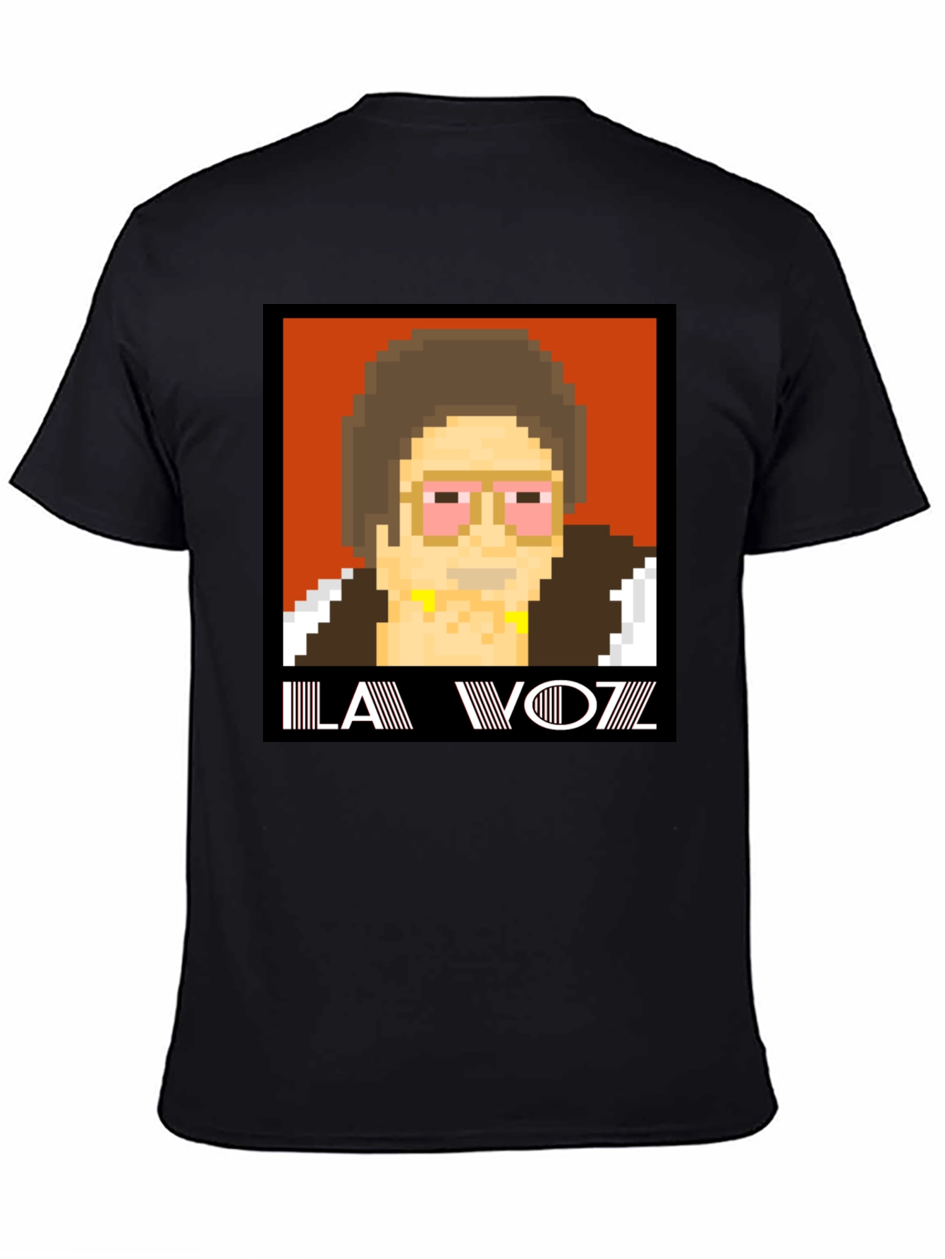 Black Retro Pixel Art T-Shirt: LA VOZZ view 4