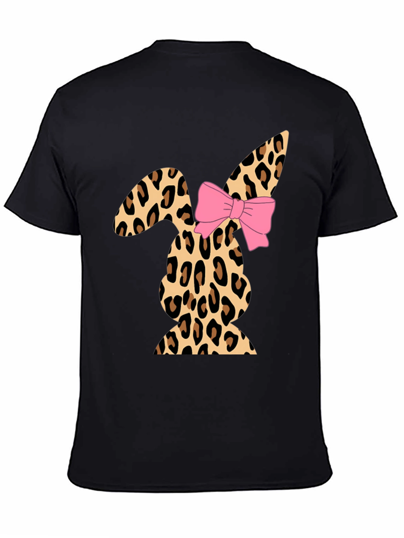 Black Leopard Print Easter Bunny T-Shirt with Bow view 4