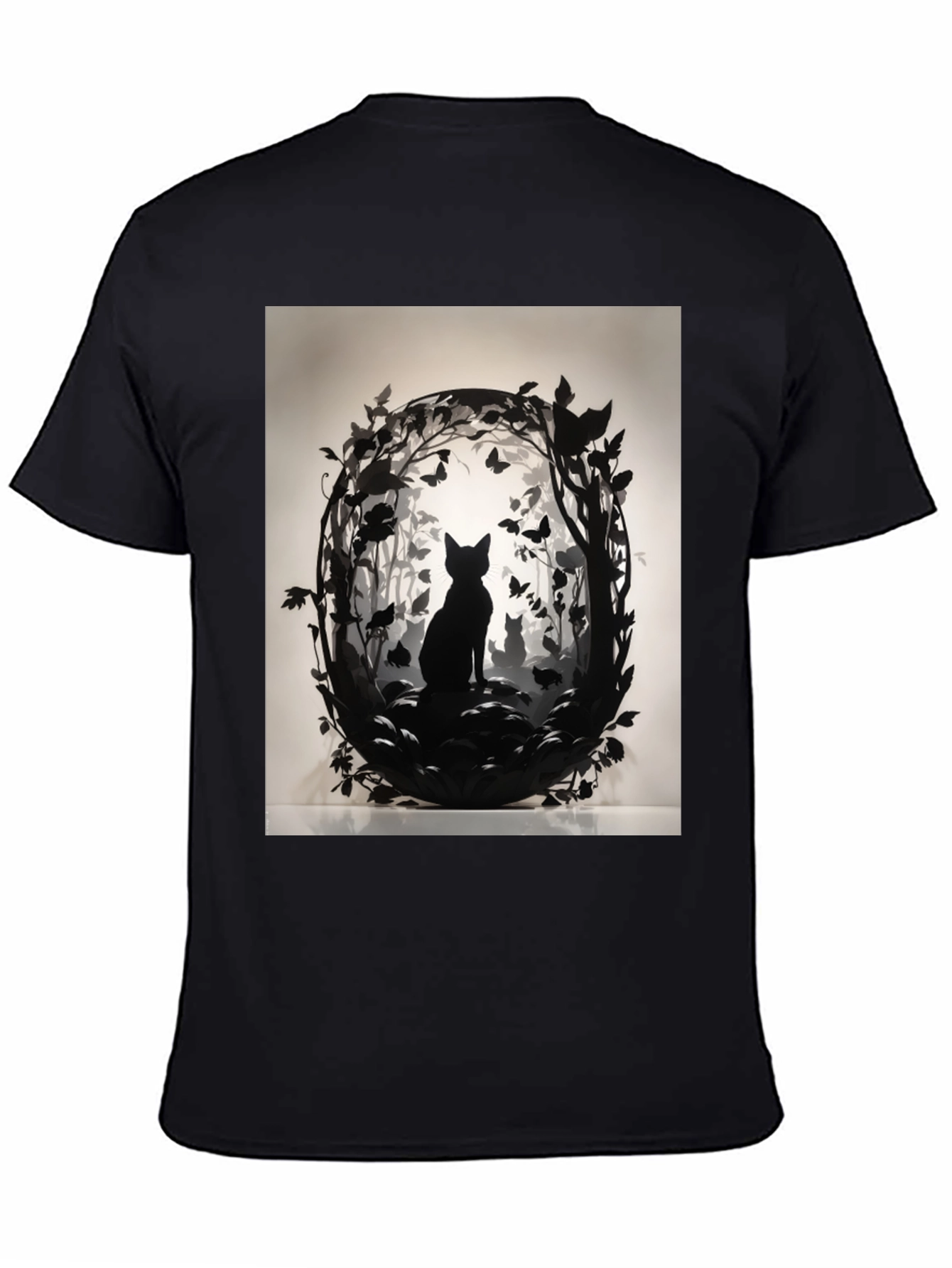 Black Artistic Cat Silhouette Graphic Tee view 4