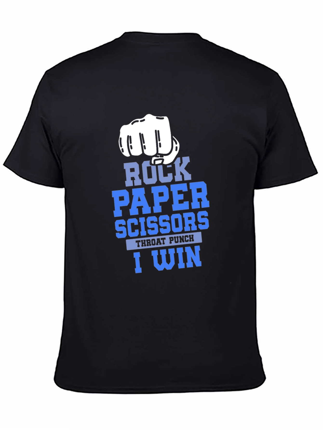 Black Rock Paper Scissors Throat Punch I Win T-Shirt view 4