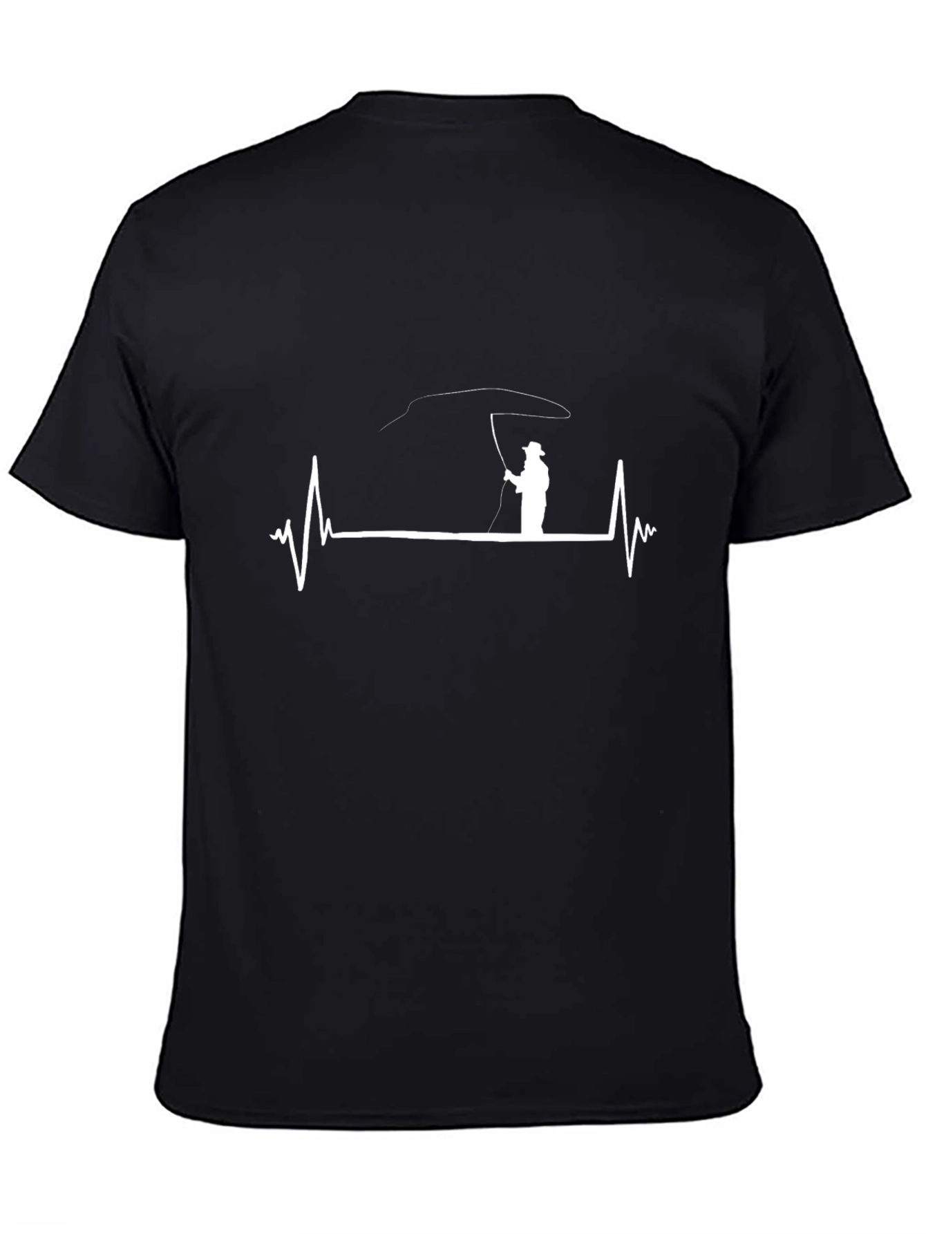 Black Fishing Heartbeat Graphic Tee - Black Cotton view 4