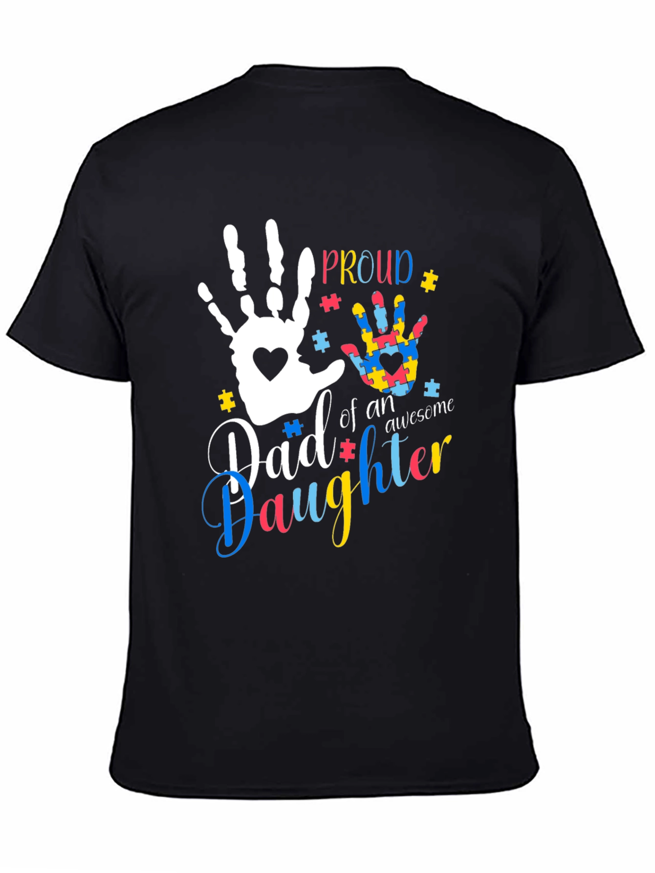 Black Proud Autism Dad T-Shirt view 4