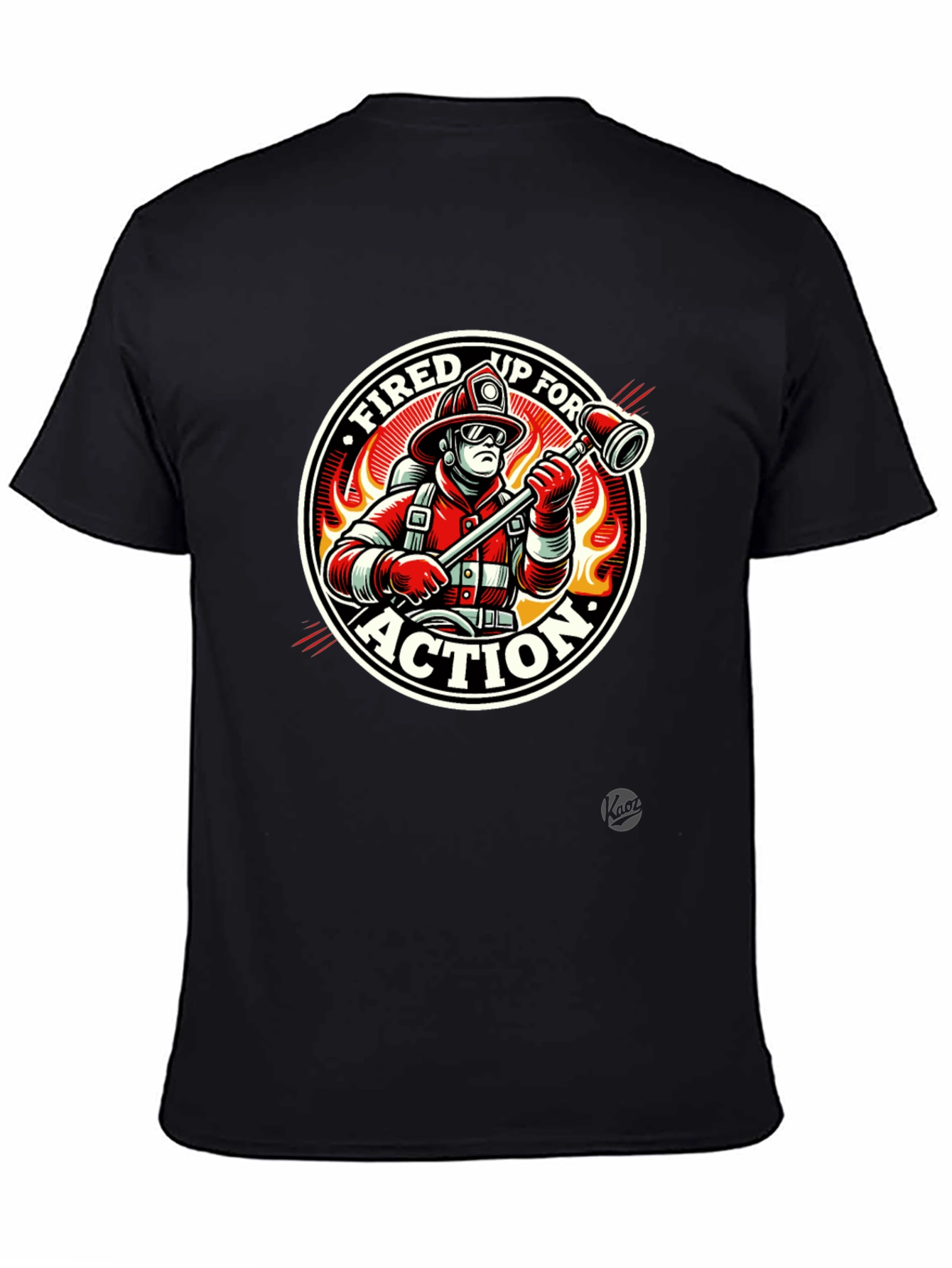 Black Fired Up for Action Firefighter Graphic T-Shirt view 4
