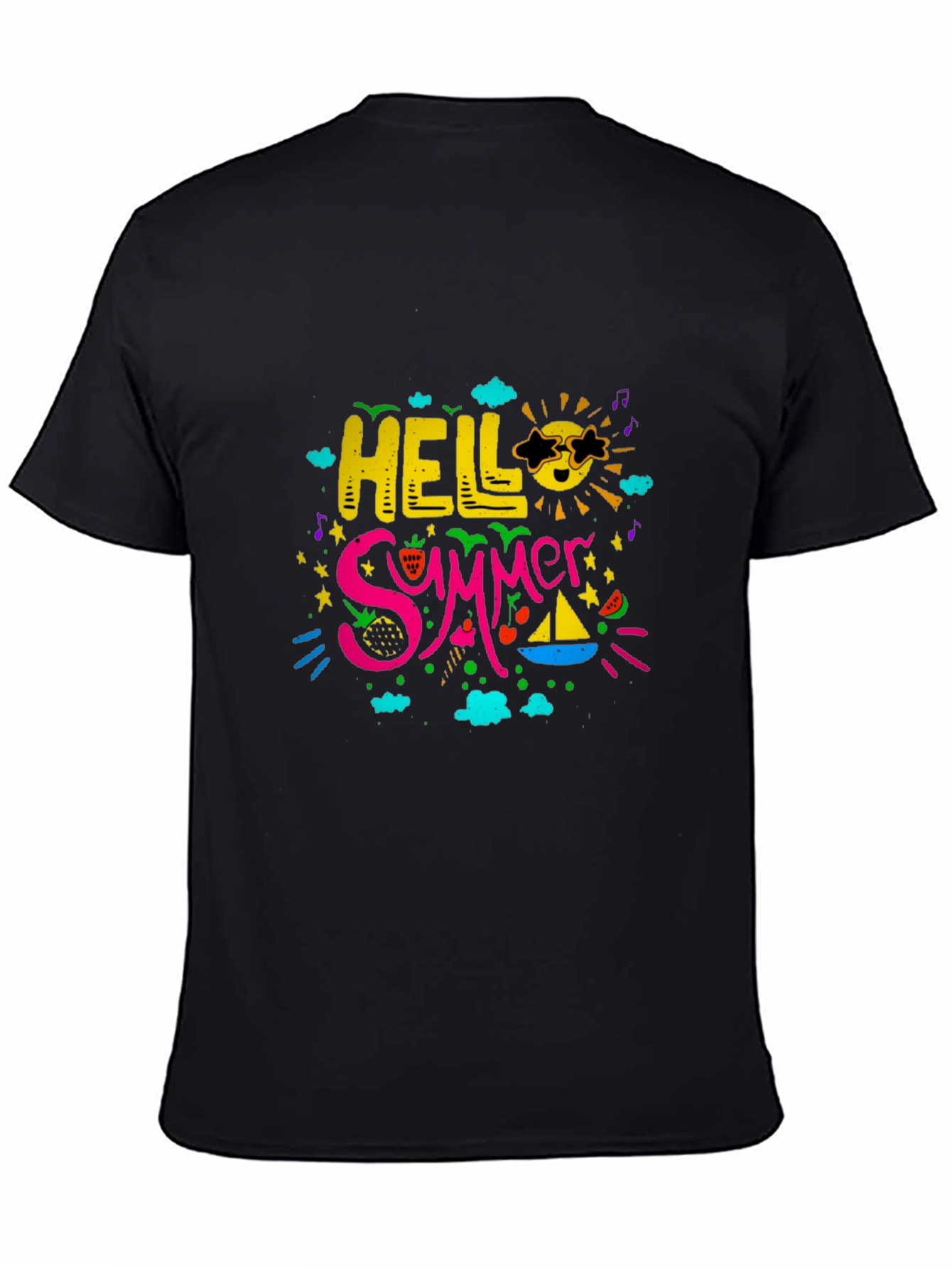 Black Hello Summer Graphic Print Black T-Shirt view 4