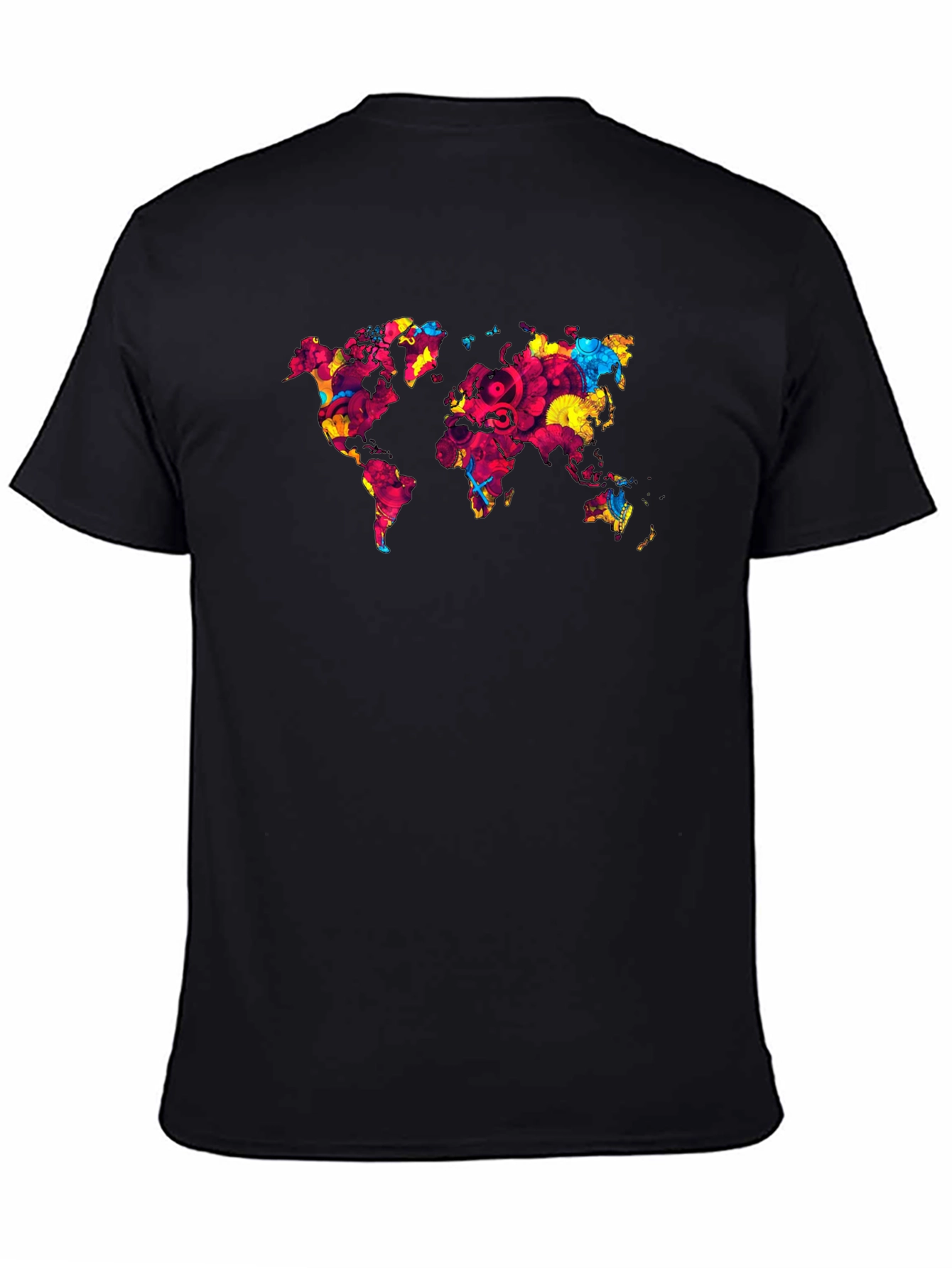 Black World Map Graphic Print Men's Black T-Shirt view 4