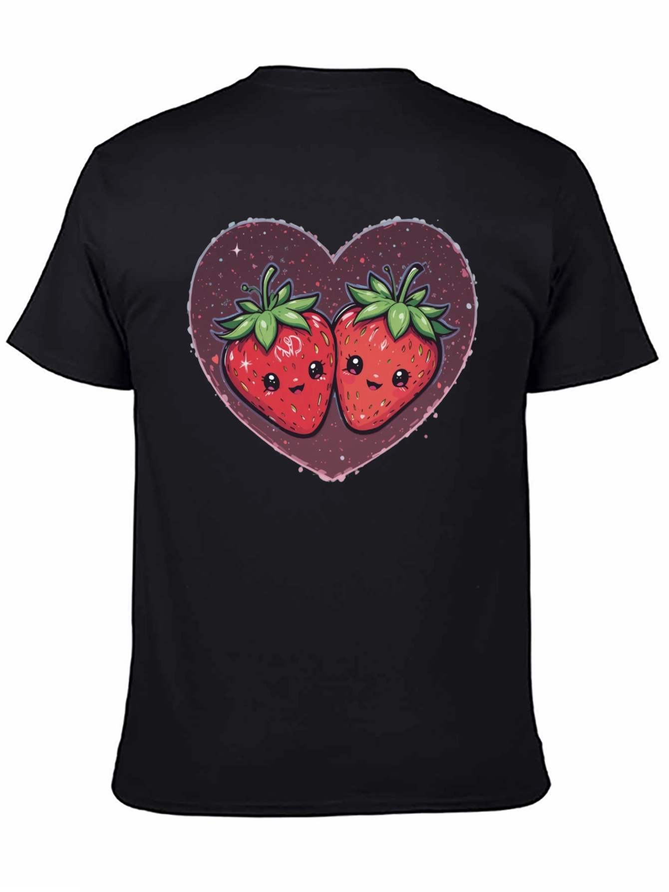 Black Strawberry Heart Kawaii Graphic Tee view 4