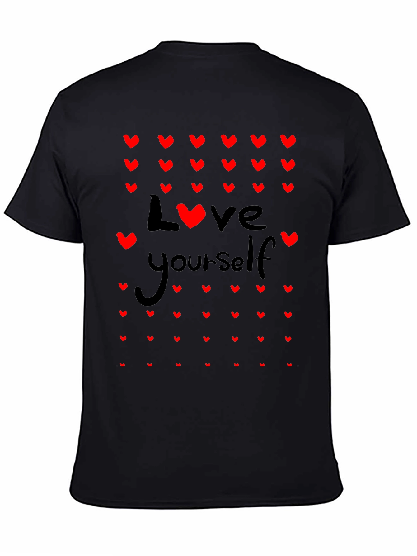 Black Love Yourself Heart Print Black T-Shirt view 4