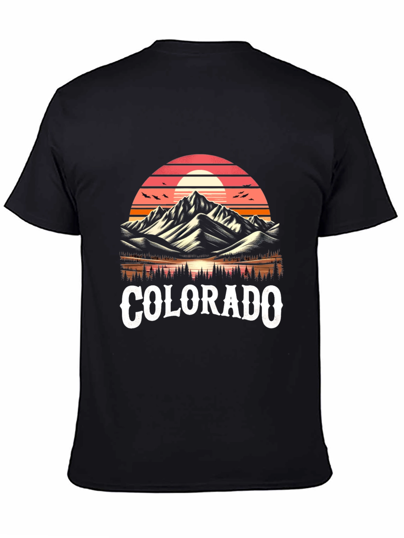 Black Colorado Mountains Retro Graphic T-Shirt view 4