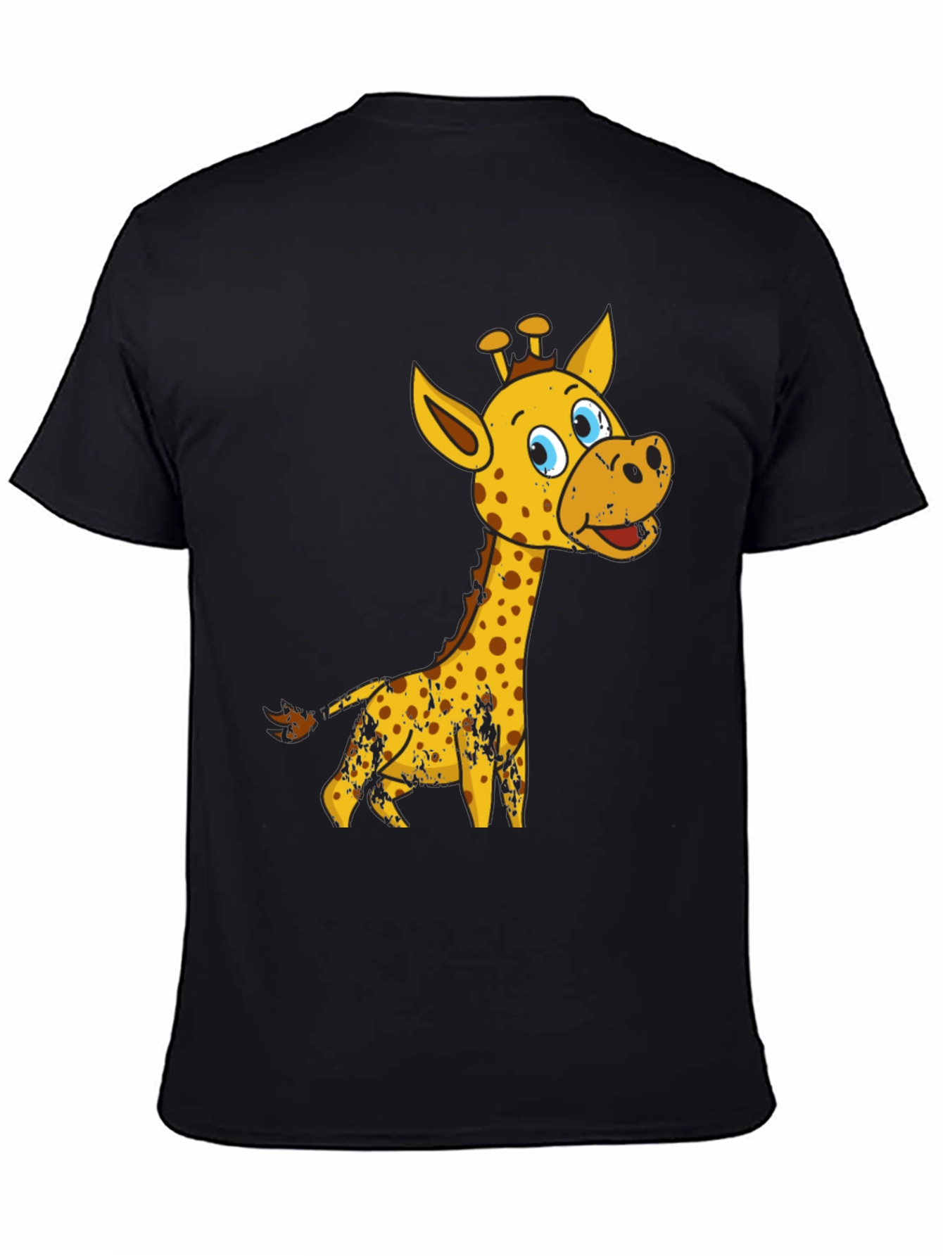Black Giraffe Cartoon Graphic Tee - Black Cotton Shirt view 4