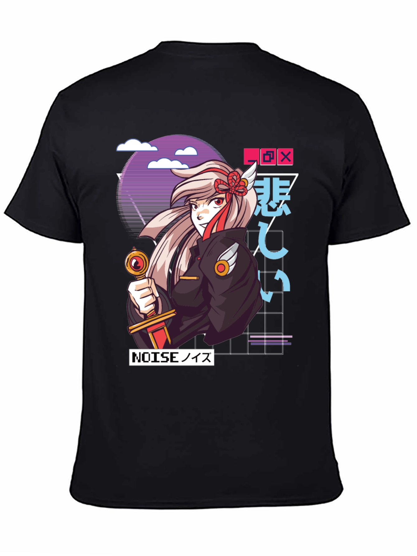 Black Anime Girl Graphic T-Shirt - Black view 4