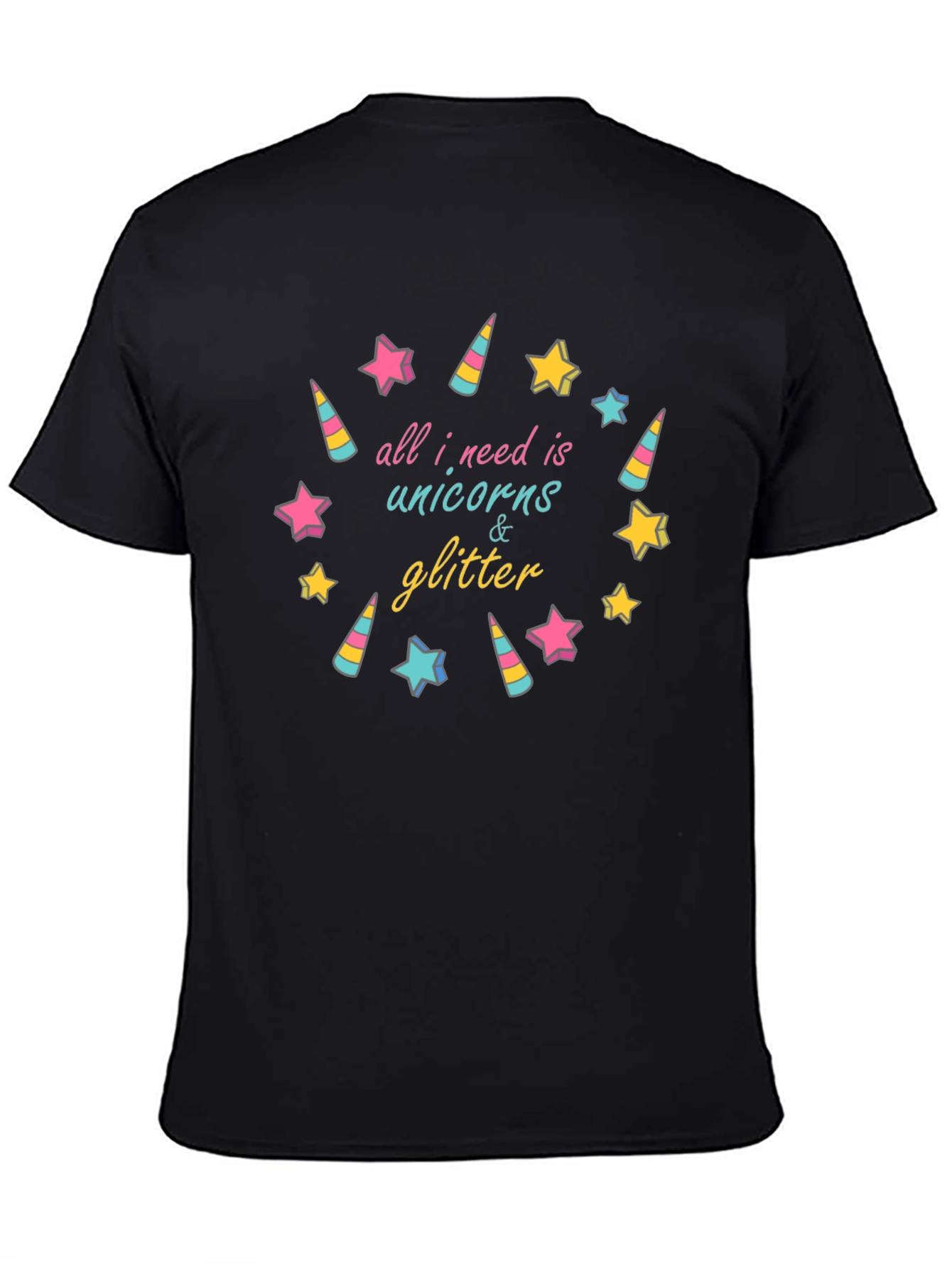 Black Unicorn & Glitter Graphic Tee - Black Cotton Shirt view 4