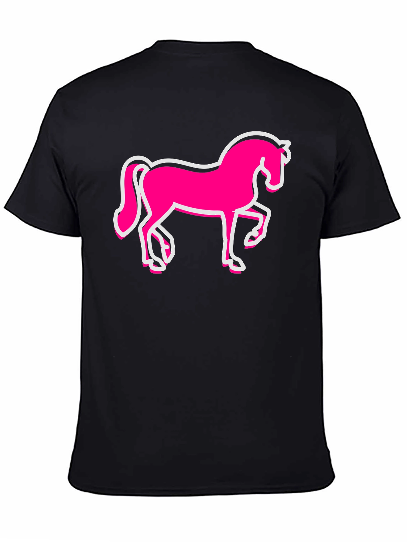 Black Pink Horse Graphic Black T-Shirt - Men's Fashion view 4