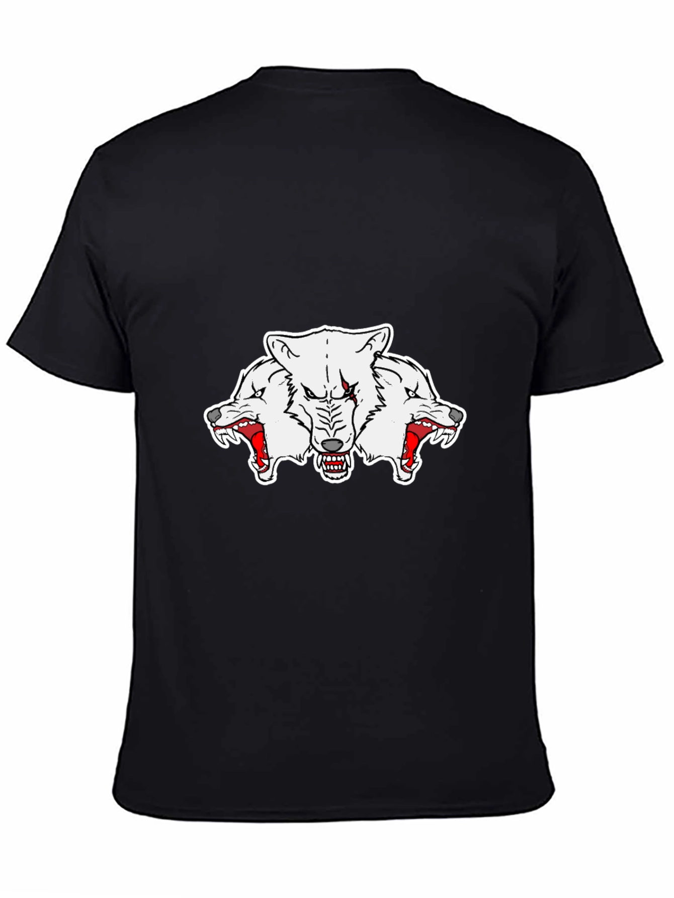Black Three-Headed Wolf Graphic Tee - Black view 4