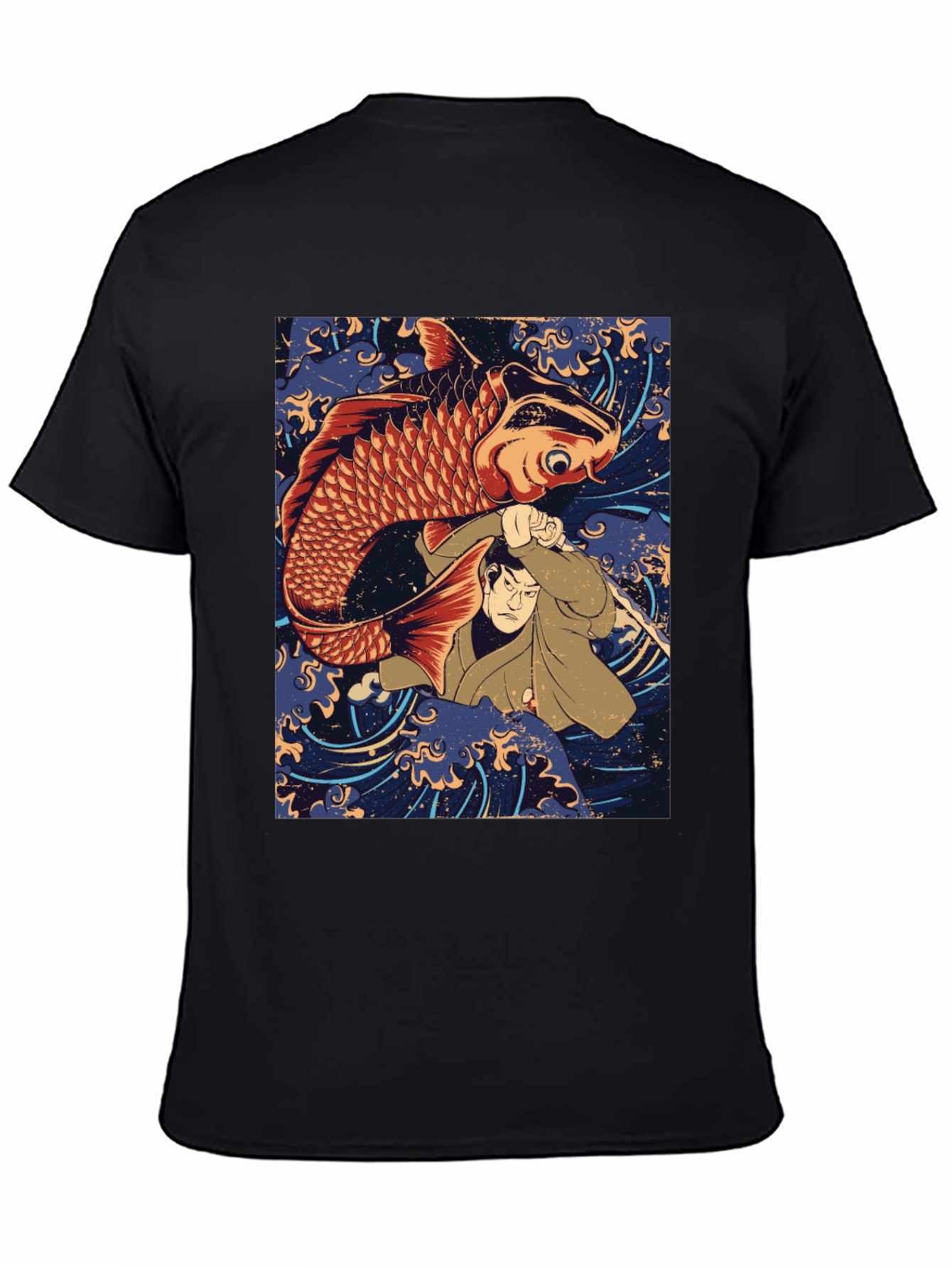 Black Koi Fish & Samurai T-Shirt - Graphic Tee view 4