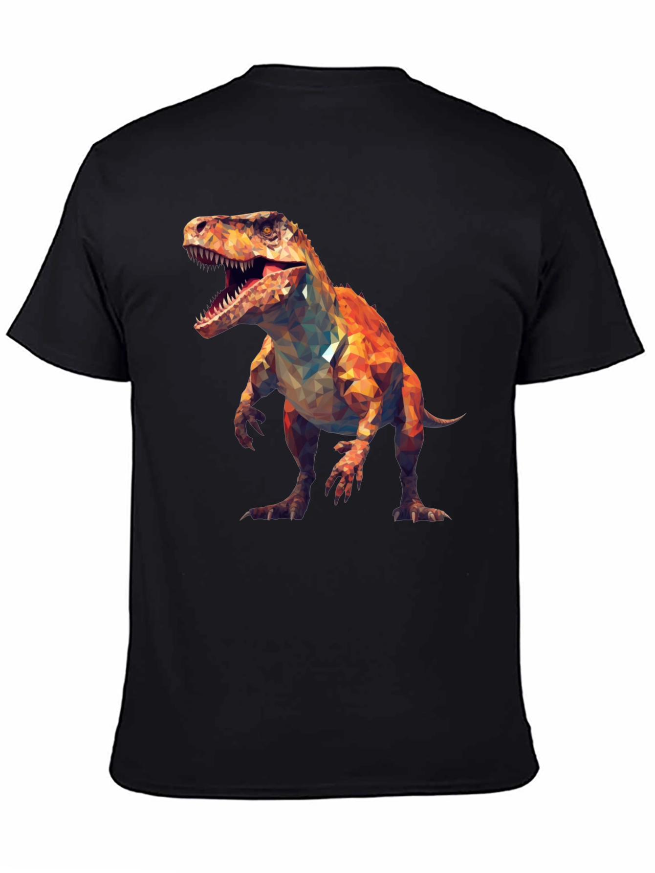 Black Geometric Dinosaur T-Shirt - Black Cotton Tee view 4