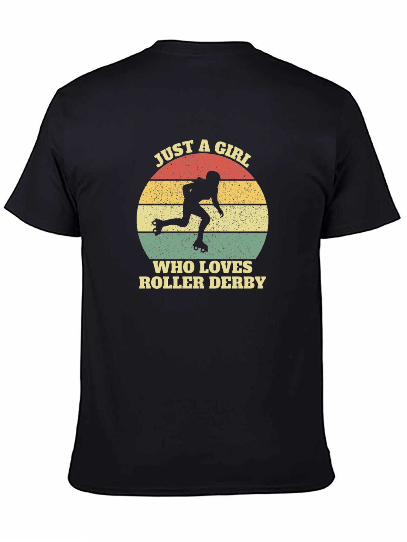 Black Roller Derby Girl T-Shirt Vintage Sunset Design view 4