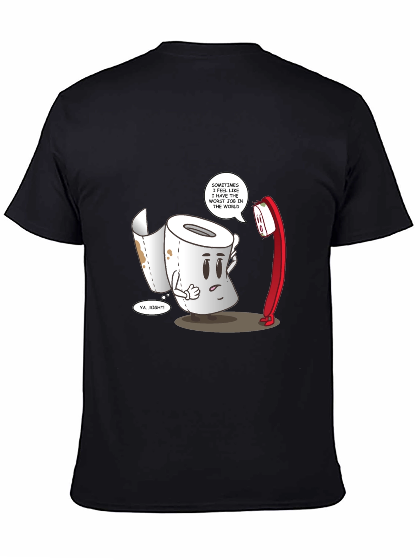 Black Funny Toilet Paper vs. Toothbrush Graphic Tee view 4