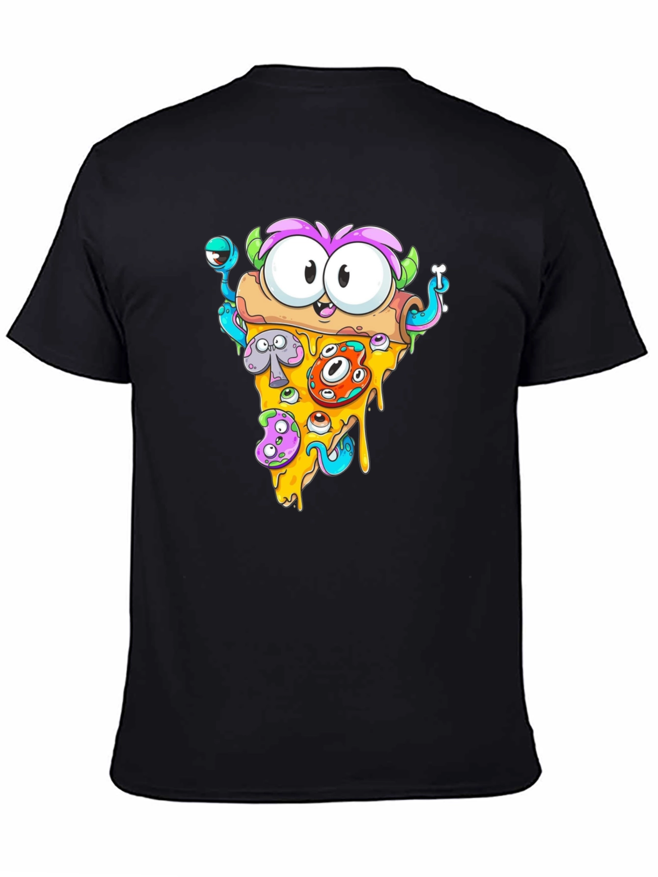 Black Pizza Monster Graphic Tee - Quirky Black T-Shirt view 4