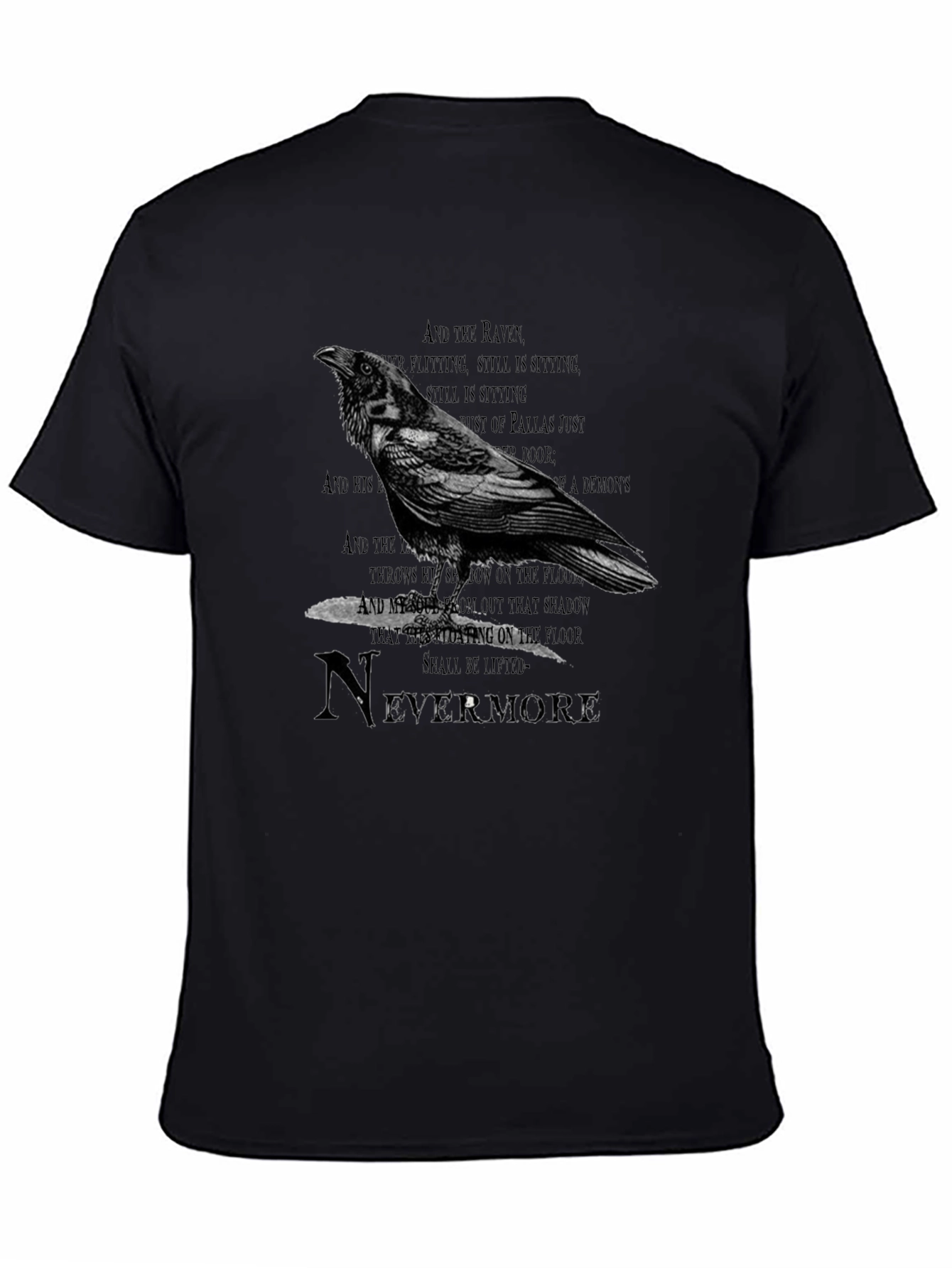 Black Raven Nevermore Graphic T-Shirt - Edgar Allan Poe Inspired view 4
