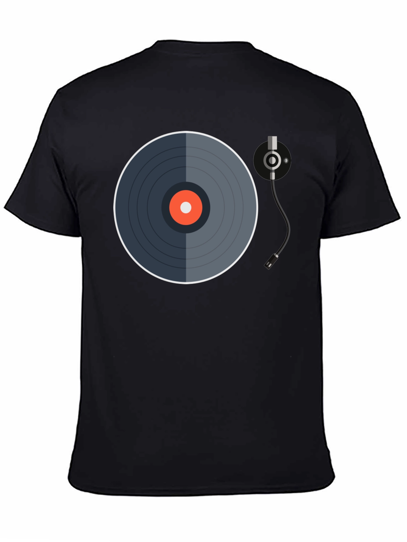 Black Retro Vinyl Record Graphic Tee - Black Cotton Blend view 4