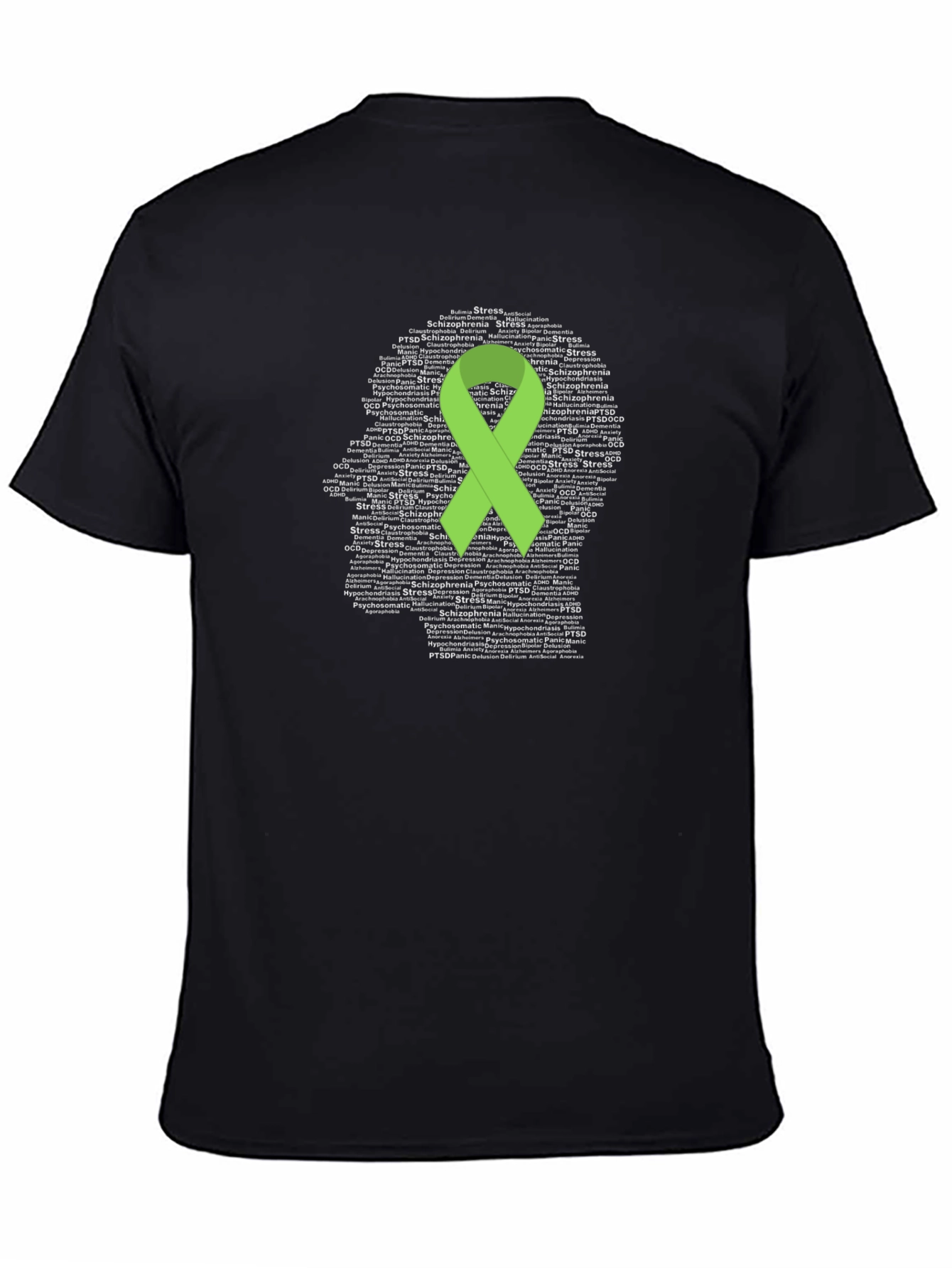 Black Mental Health Awareness Ribbon T-Shirt view 4