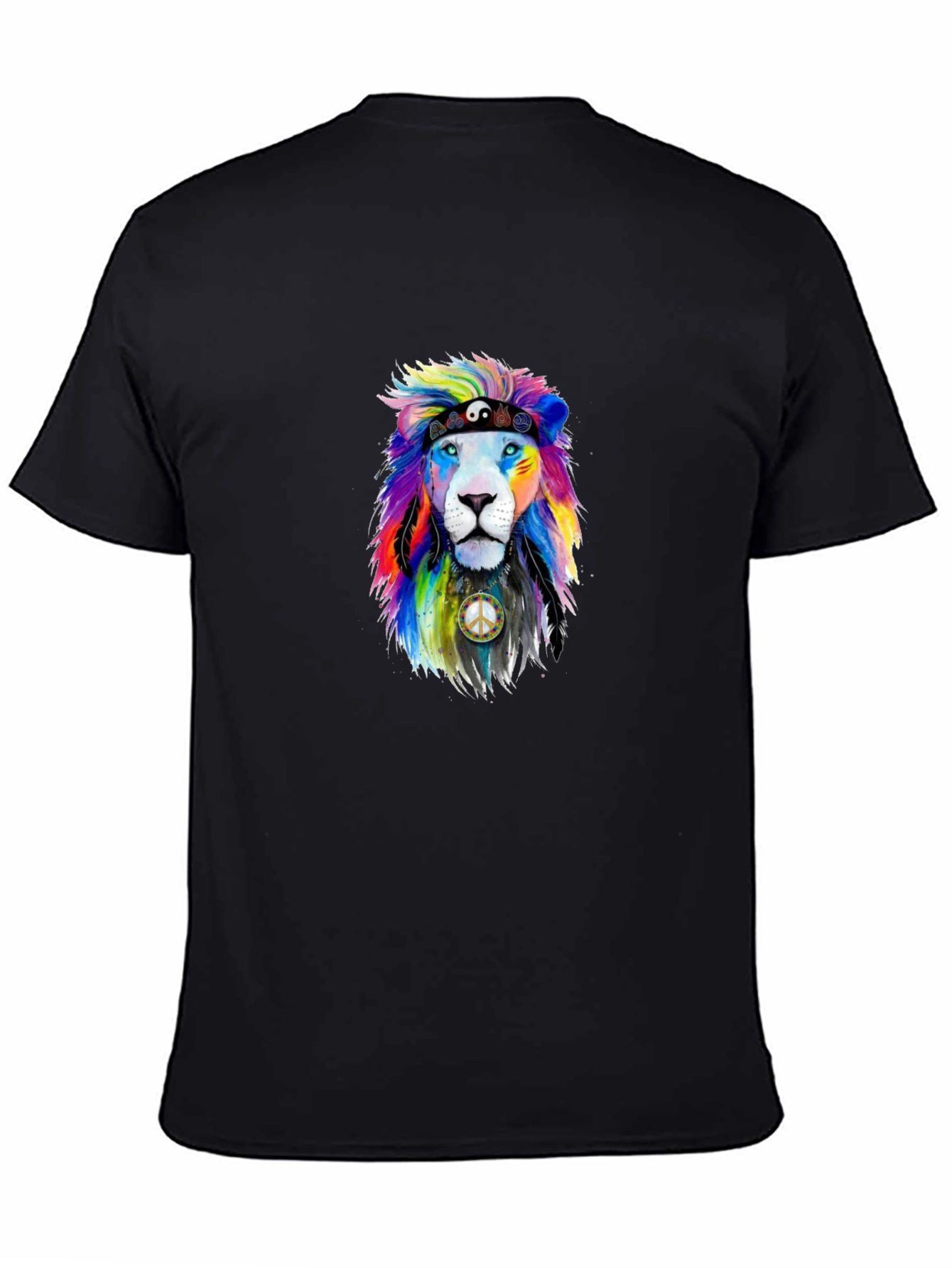 Black Rainbow Lion Peace Sign Graphic Tee view 4