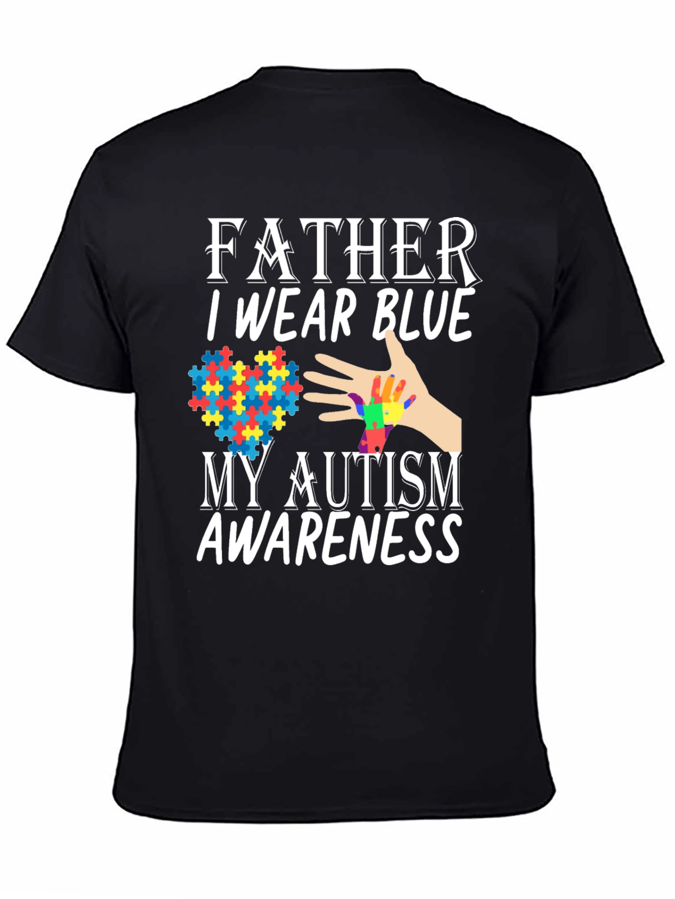 Black Father Autism Awareness Blue T-Shirt view 4