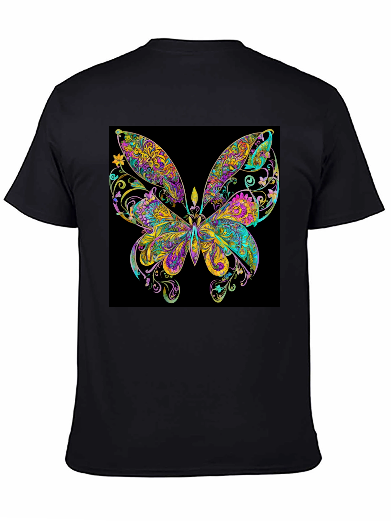 Black Psychedelic Butterfly Graphic Black T-Shirt view 4
