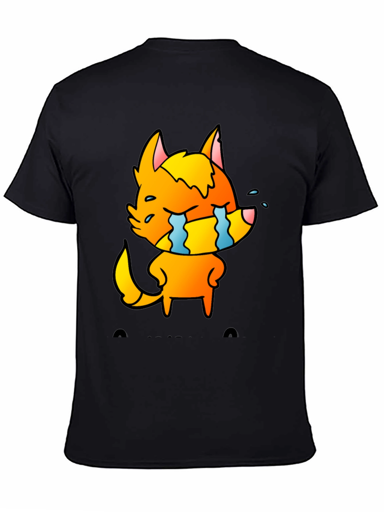 Black Cartoon Crying Fox Graphic Tee - Black view 4