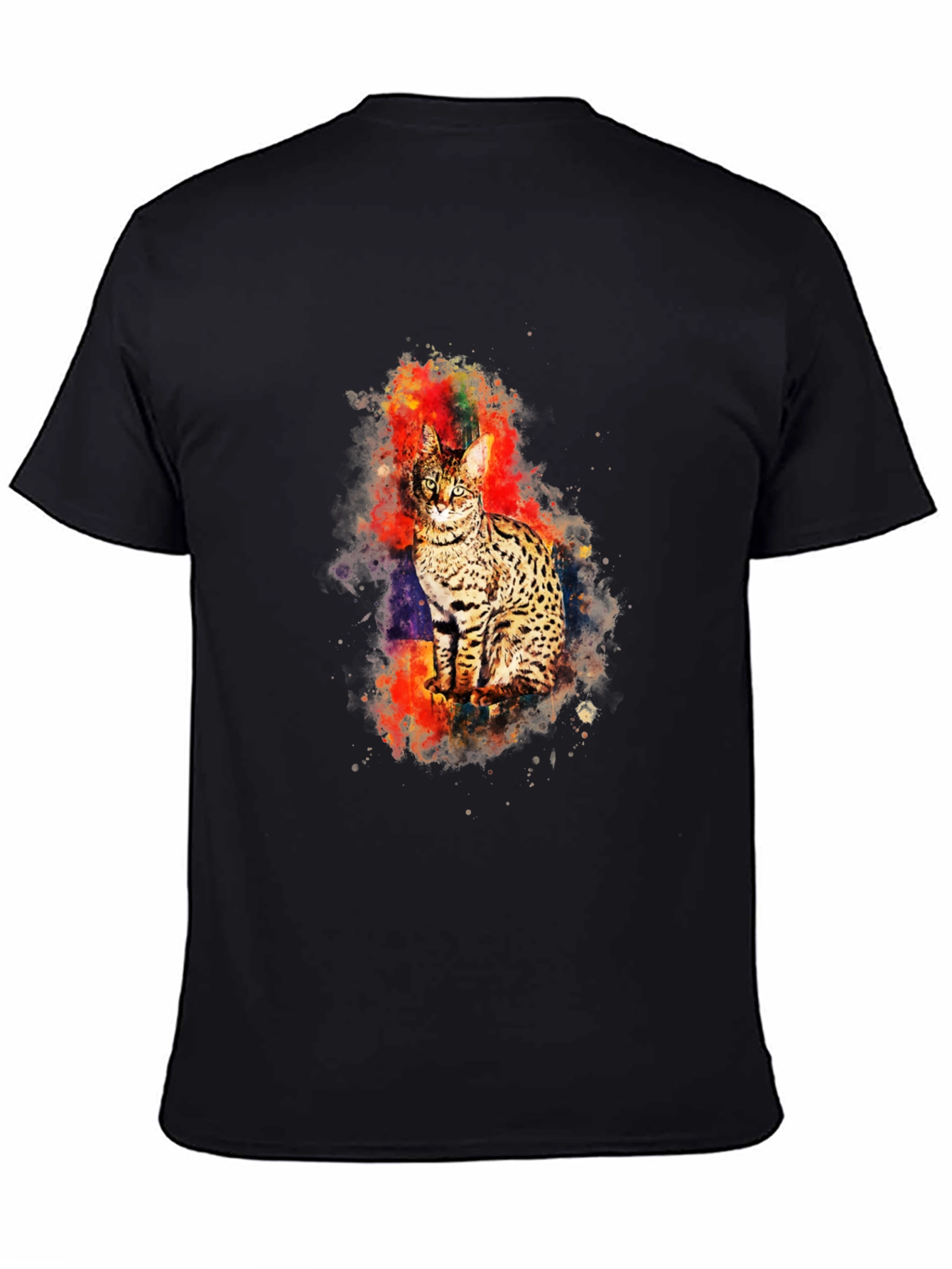 Black Savannah Cat Watercolor Graphic T-Shirt view 4