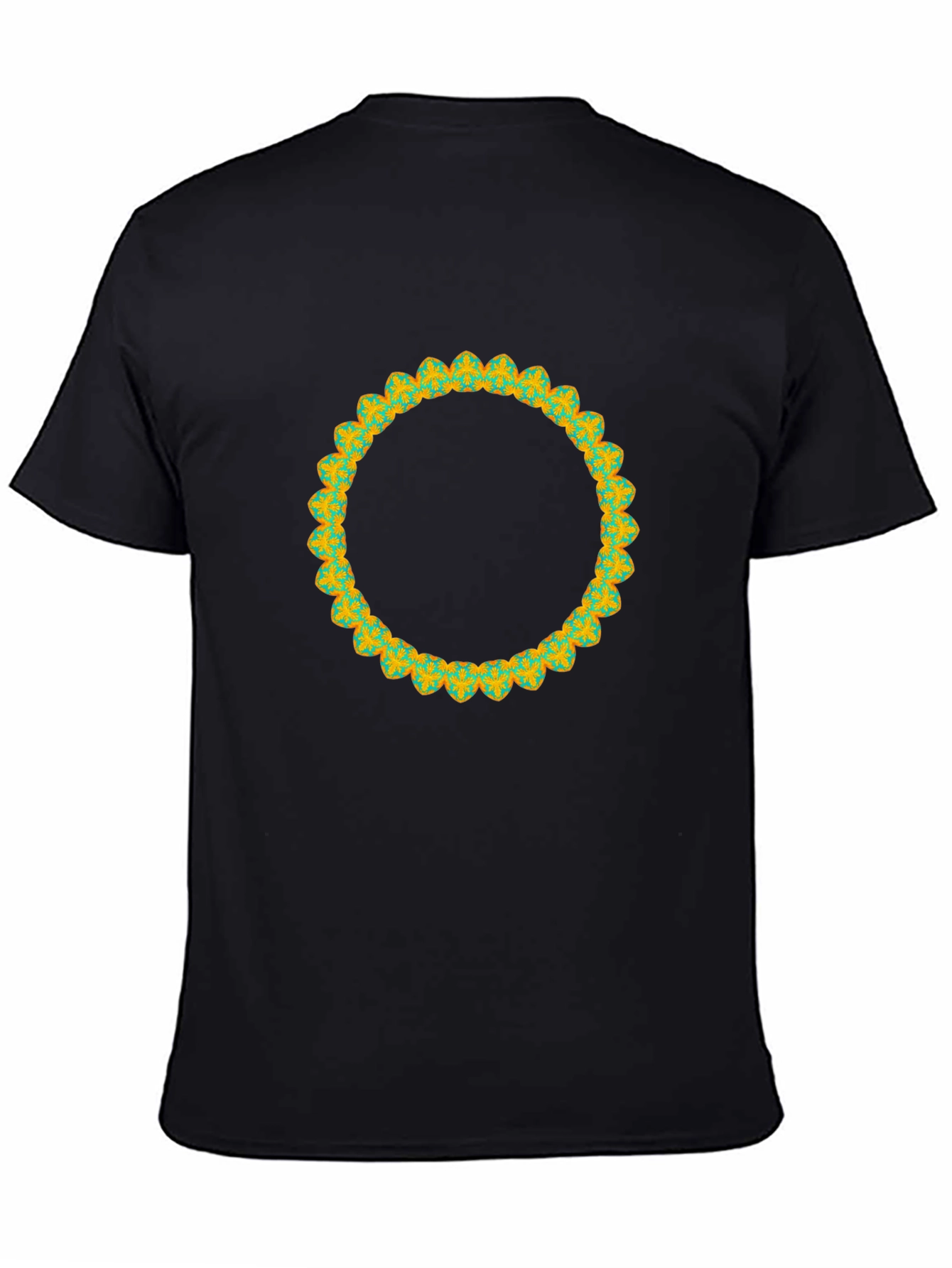 Black Men's Black T-Shirt with Decorative Circular Print view 4