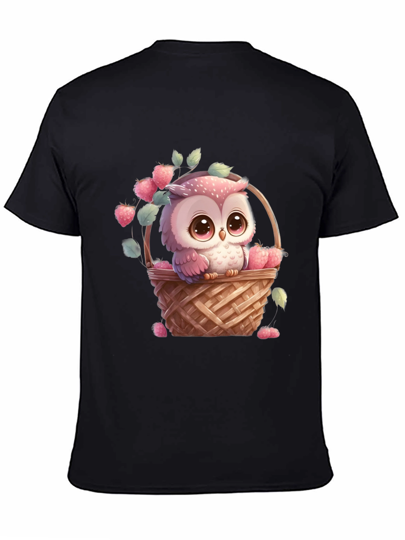 Black Owl in Basket T-Shirt: Cute Cartoon Graphic Tee view 4