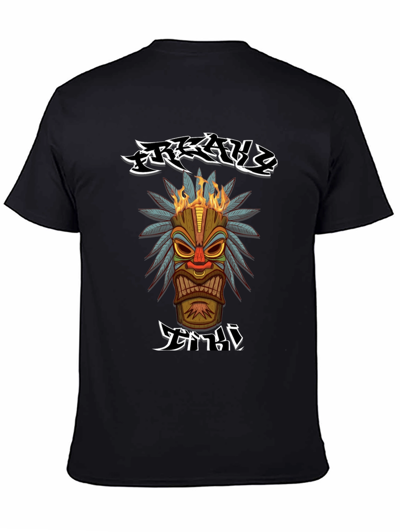Black Tribal Tiki Head Graphic T-Shirt view 4