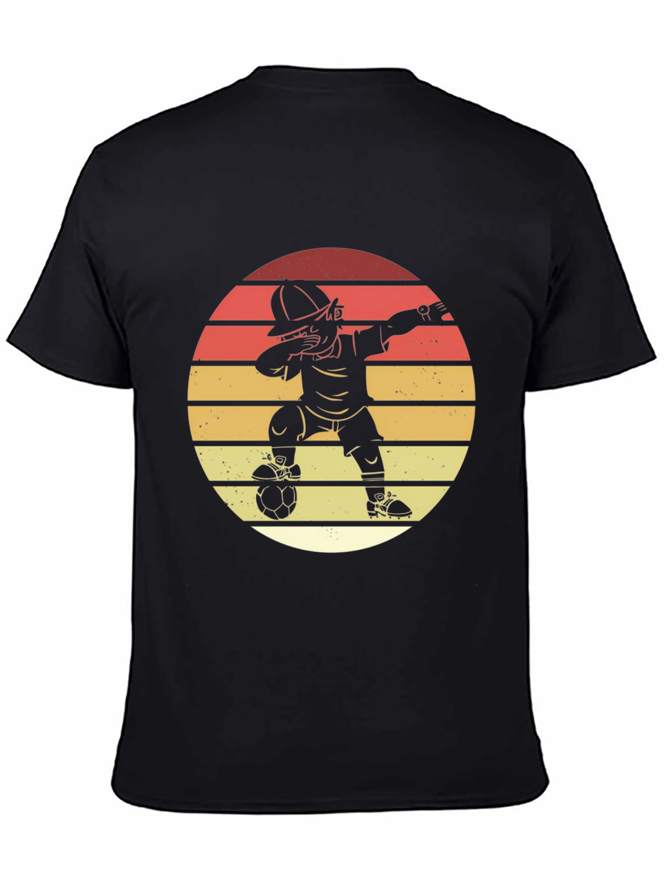 Black Soccer Dab T-Shirt - Retro Sunset Style view 4