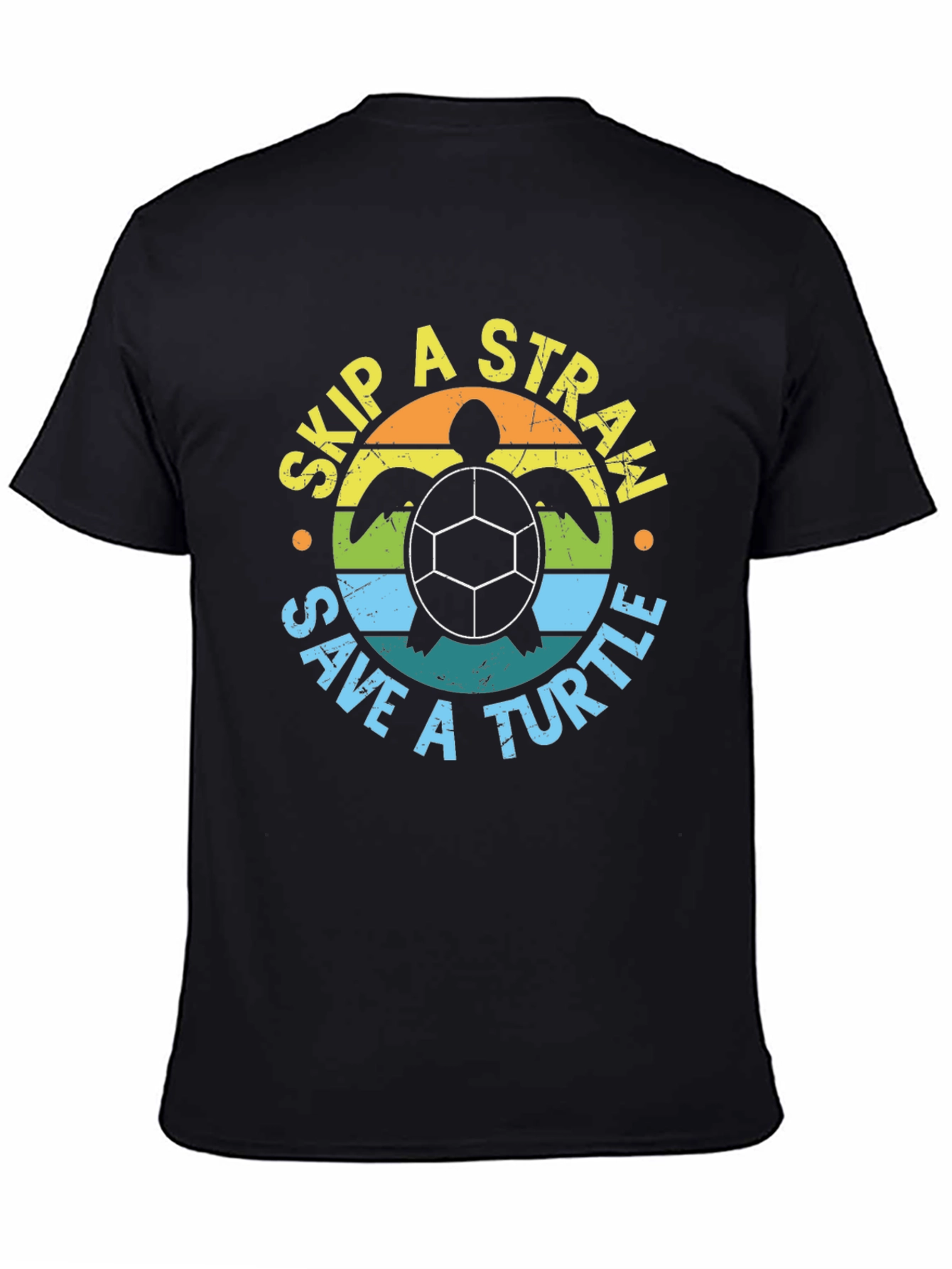 Black Skip a Straw Save a Turtle Graphic Tee view 4