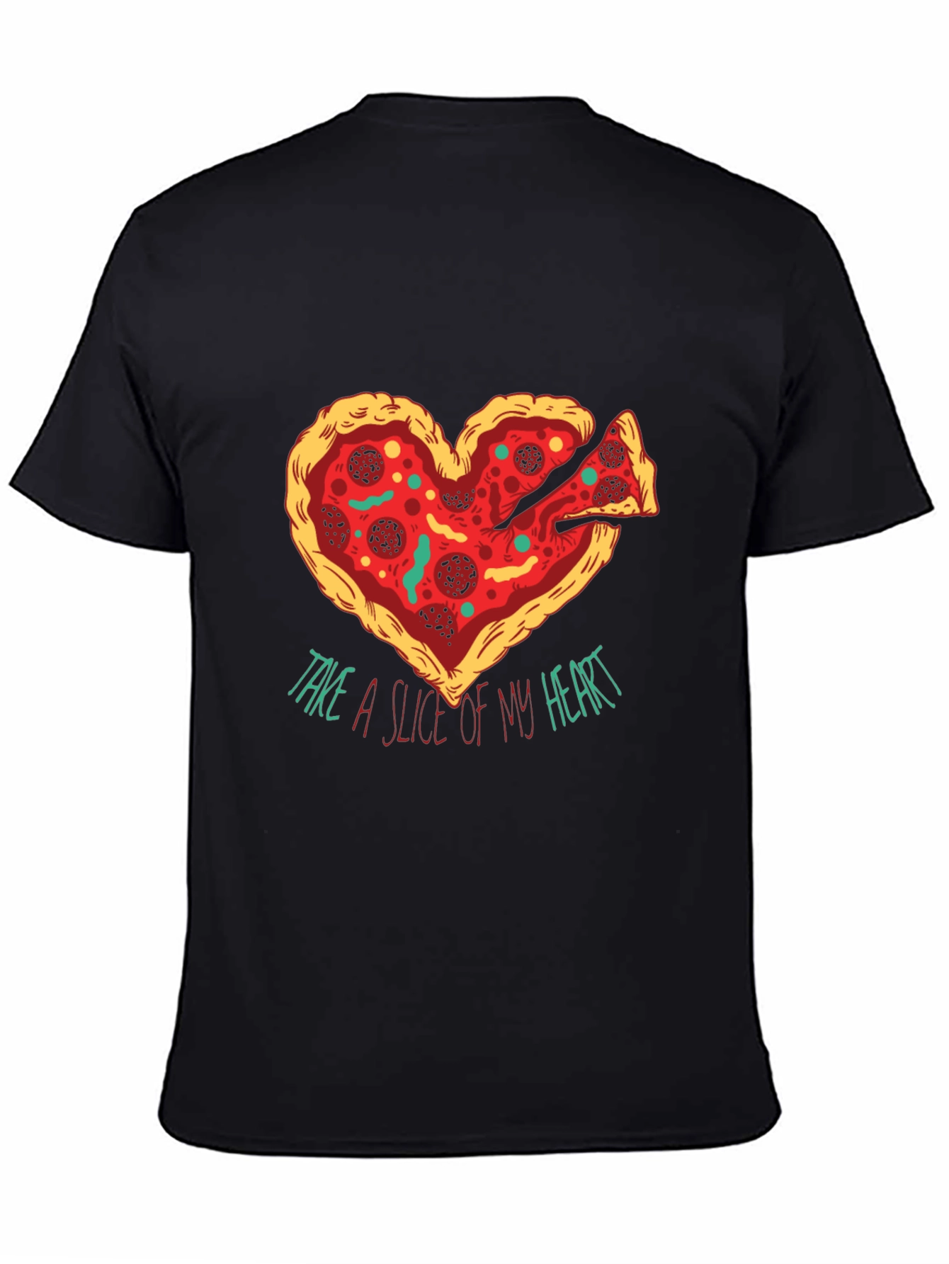 Black Pizza Heart Graphic T-Shirt: Take a Slice view 4