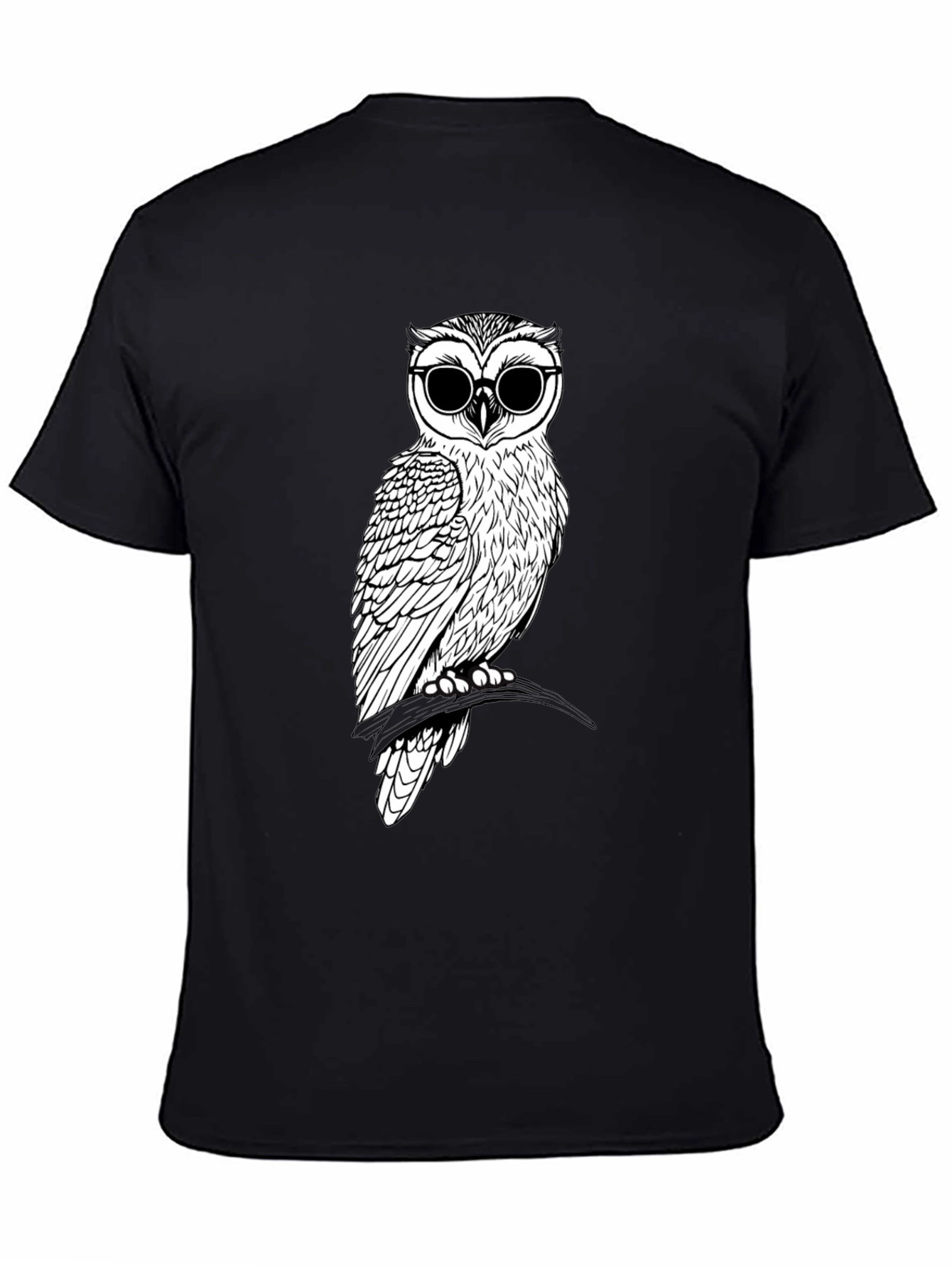 Black Cool Owl Graphic Tee - Black Cotton T-Shirt view 4