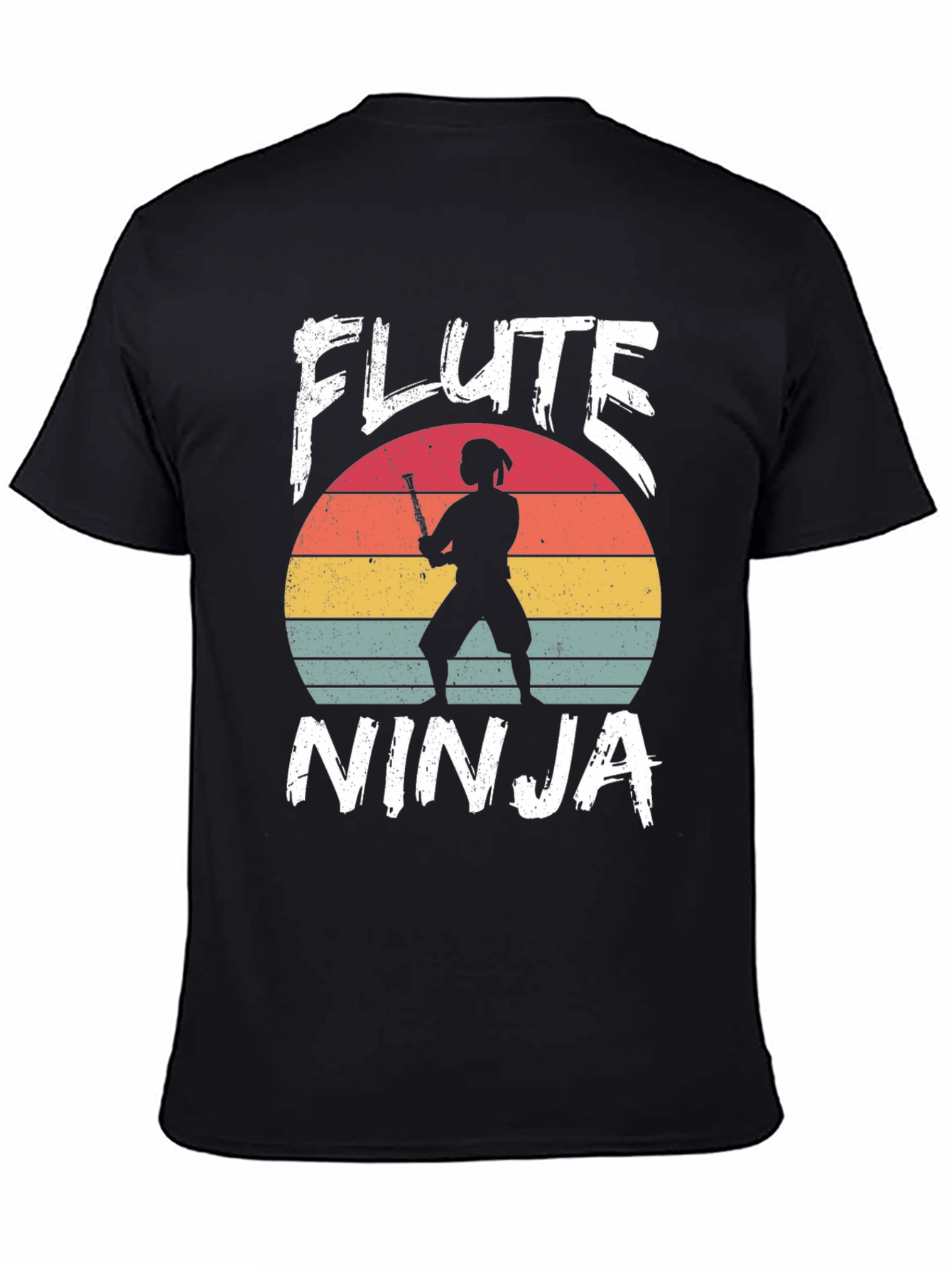 Black Flute Ninja Graphic T-Shirt - Retro Music Tee view 4