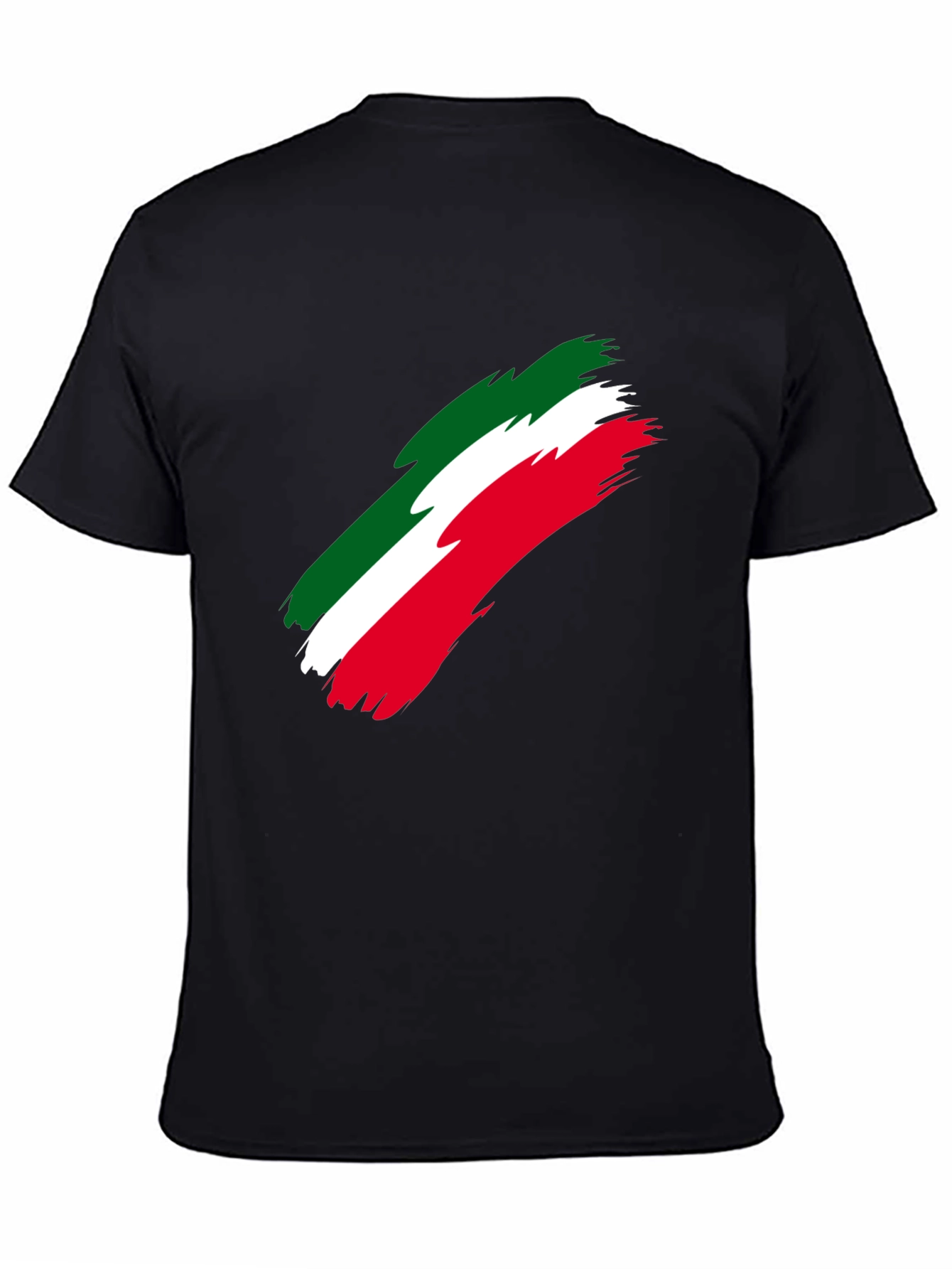 Black Italian Flag Brushstroke Men's Black T-Shirt view 4