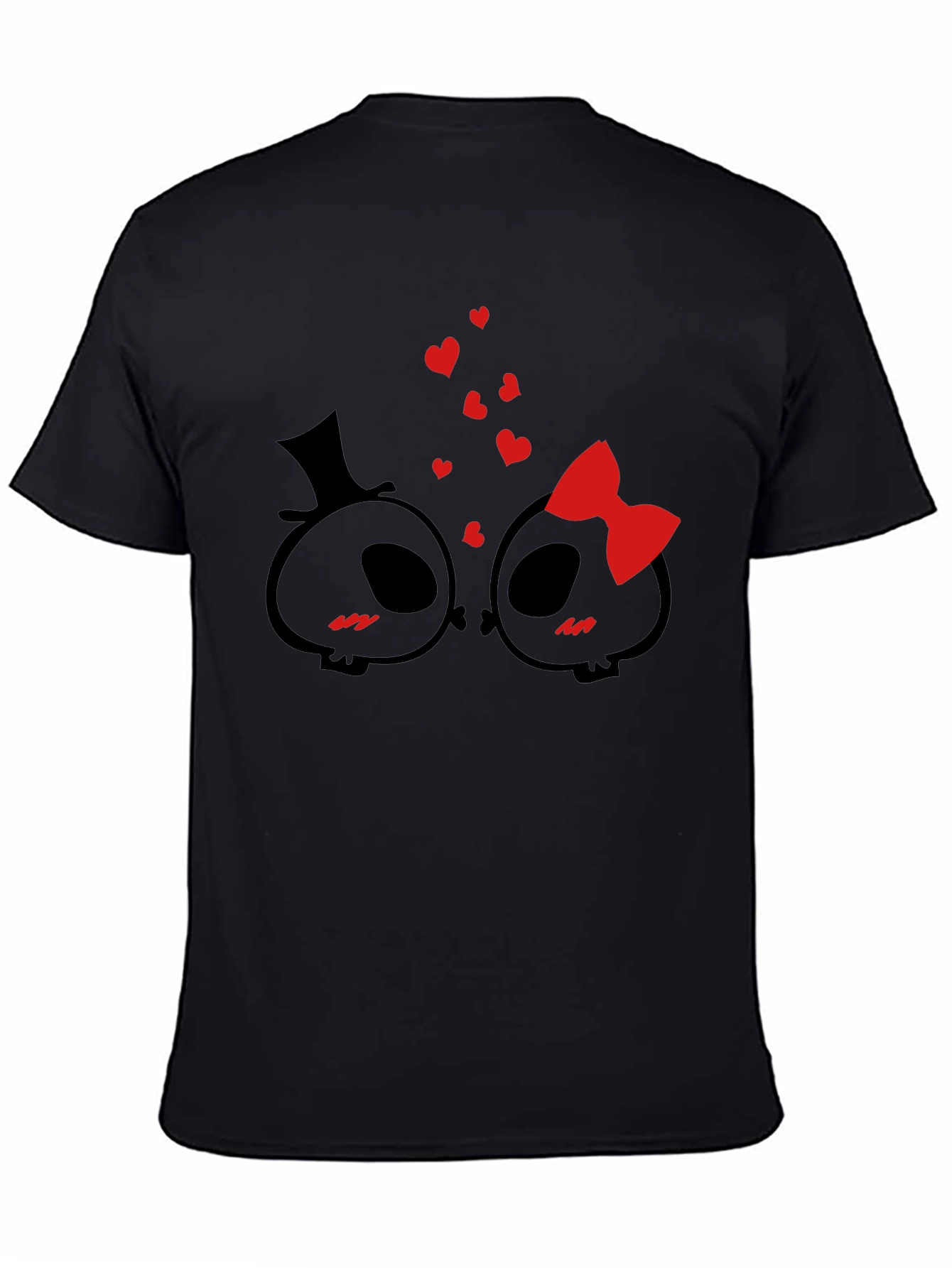Black Cute Skull Couple Valentine's Day T-Shirt view 4